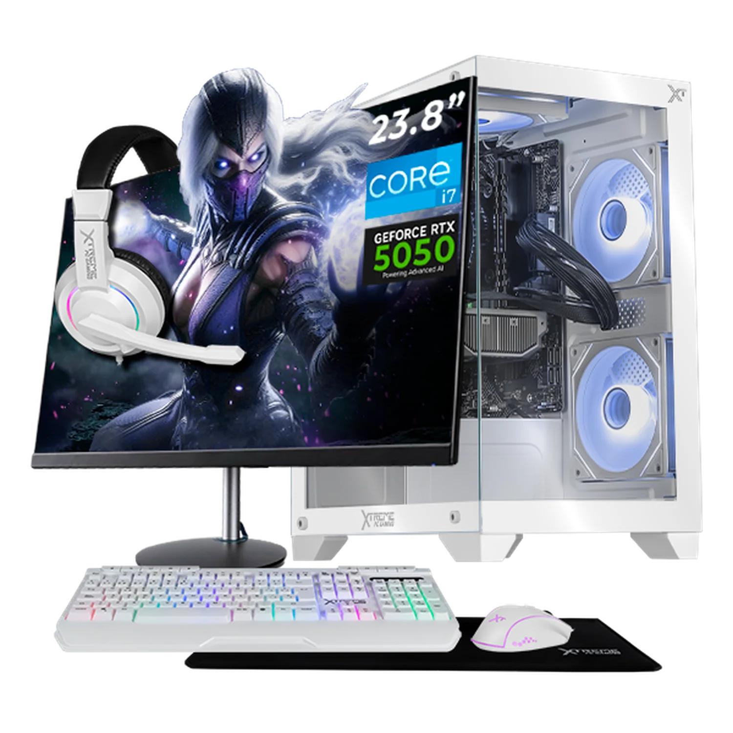 Computadora Gamer Completa Xtreme PC Gaming NVIDIA GeForce RTX 5050 Intel Core i7 12700F 32GB SSD 1TB Monitor 23.8 180Hz WIFI BT White gaming estable en calidad media