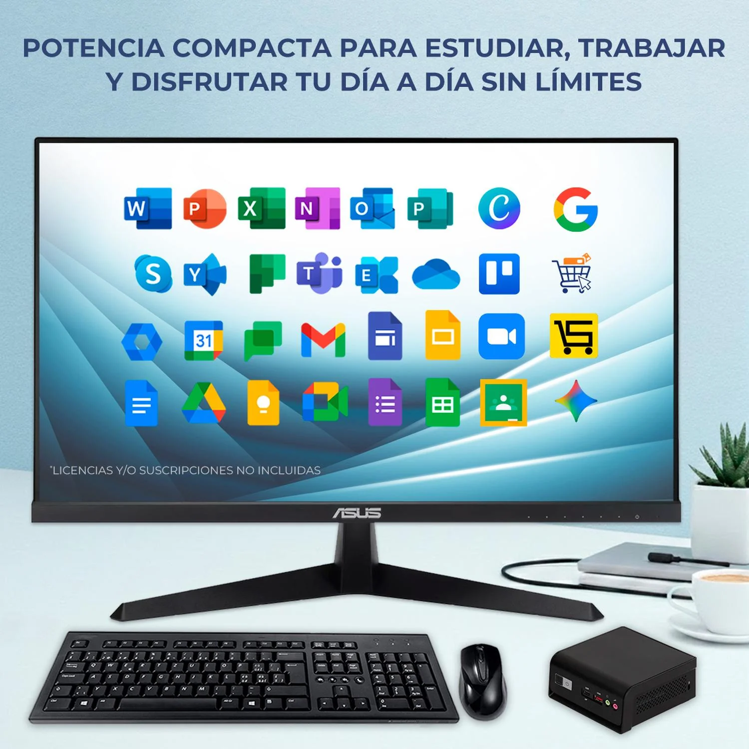 Computadora Escritorio Mini PC ASUS Intel N150 8GB DDR5 SSD 256GB Monitor 24 1ms 120Hz Teclado Mouse W11H-T WiFi BT 5.0 CN14EE-MTMI1508256 Estudio, oficina y multitarea - Image 6