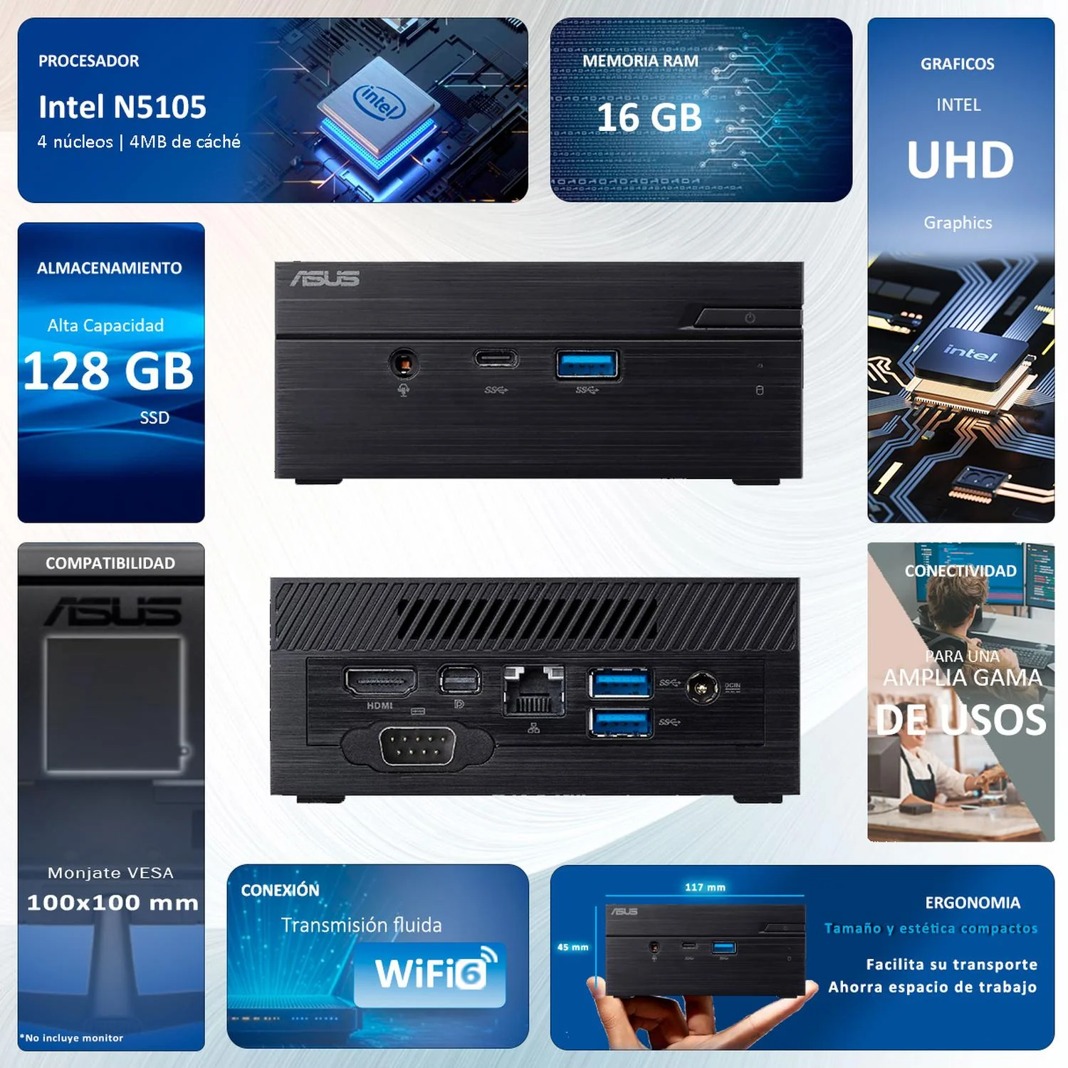 Computadora Mini PC ASUS PN41 Intel N5105 16GB 128GB M.2 W11H - Image 2