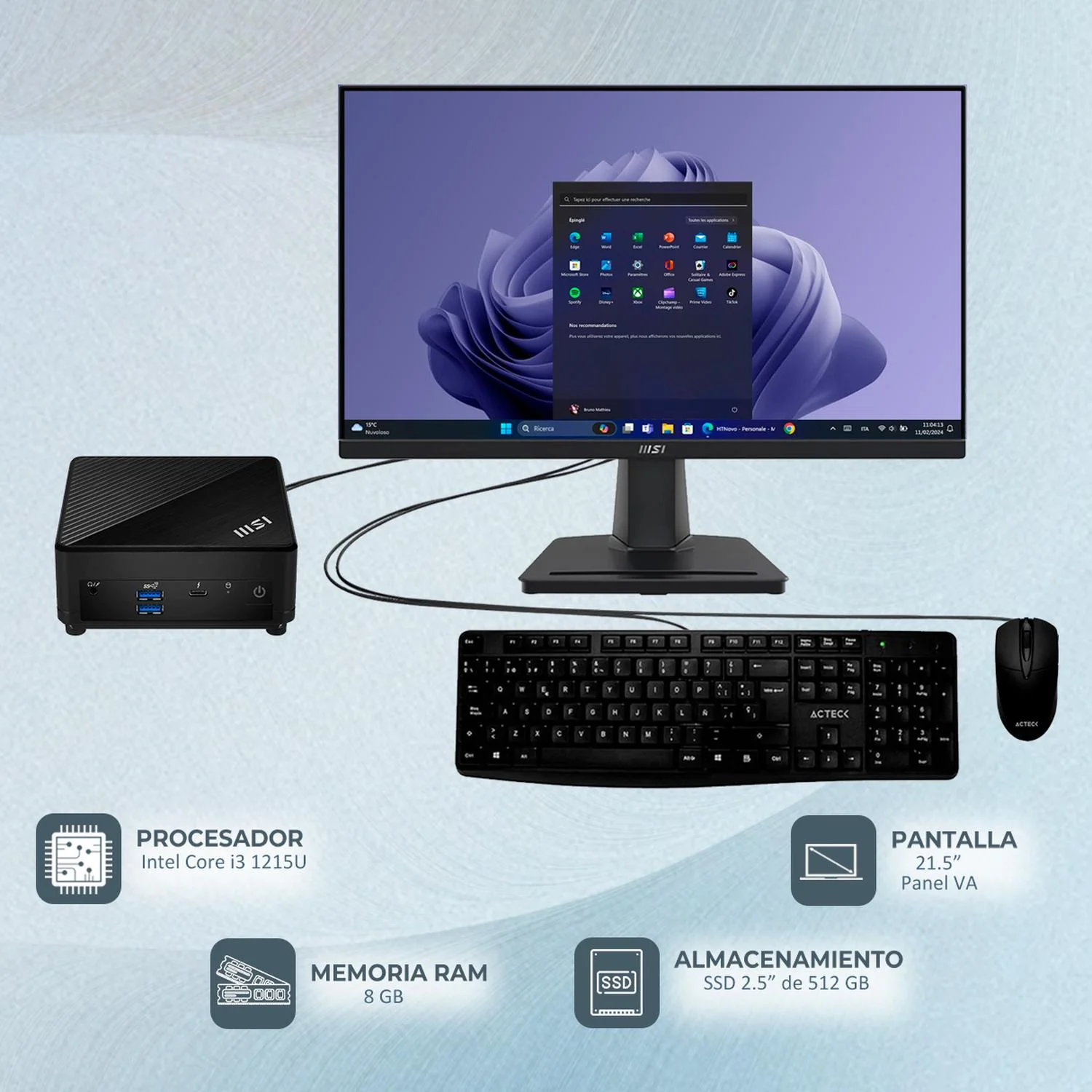 Computadora Mini PC MSI CUBI 5 12M Core I3 1215U 8GB 512GB SSD Monitor 21.5 Teclado Mouse DXT CUBI51 - Image 2