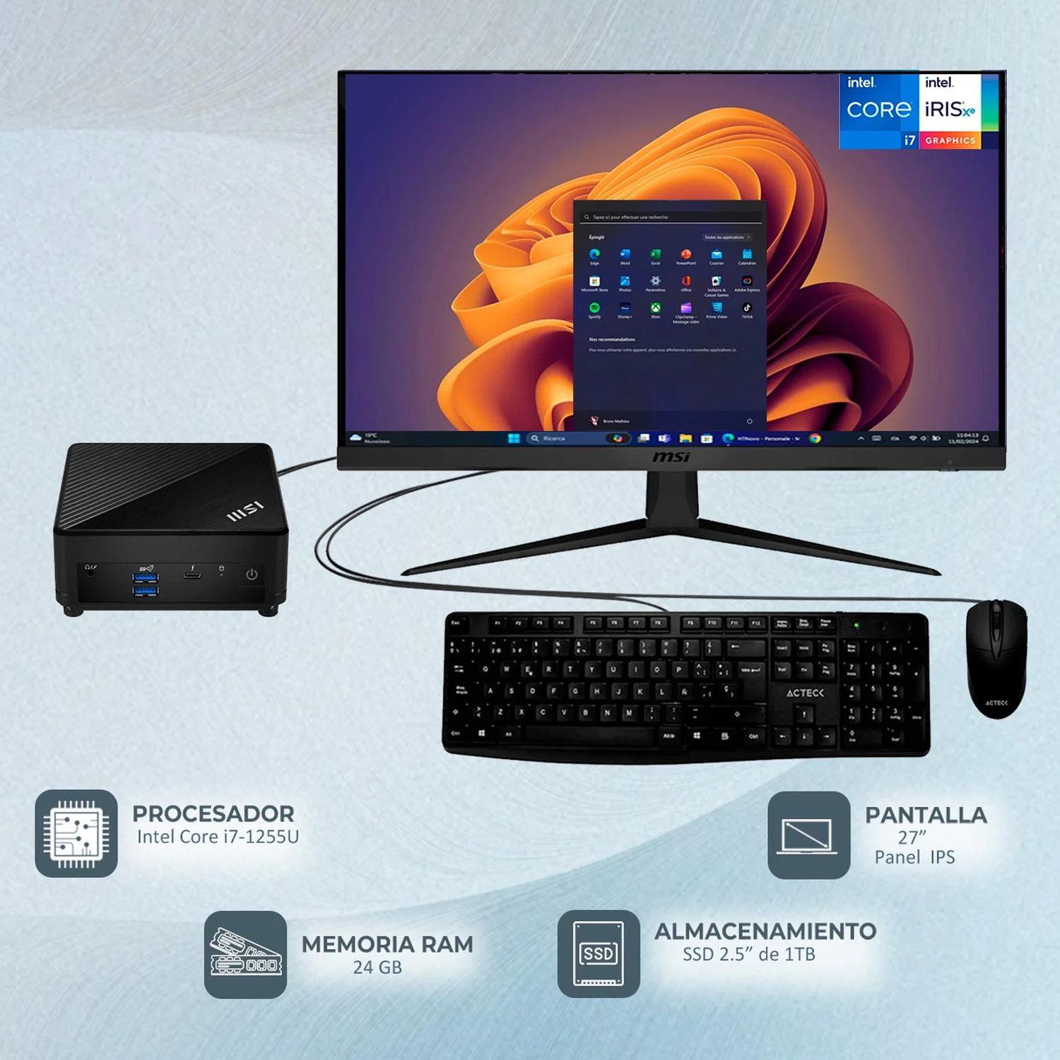 Computadora Mini PC MSI CUBI 5 12M Core I7 1255U 24GB 1TB SSD Monitor 27 Teclado Mouse DXT CUBI512M- - Image 2