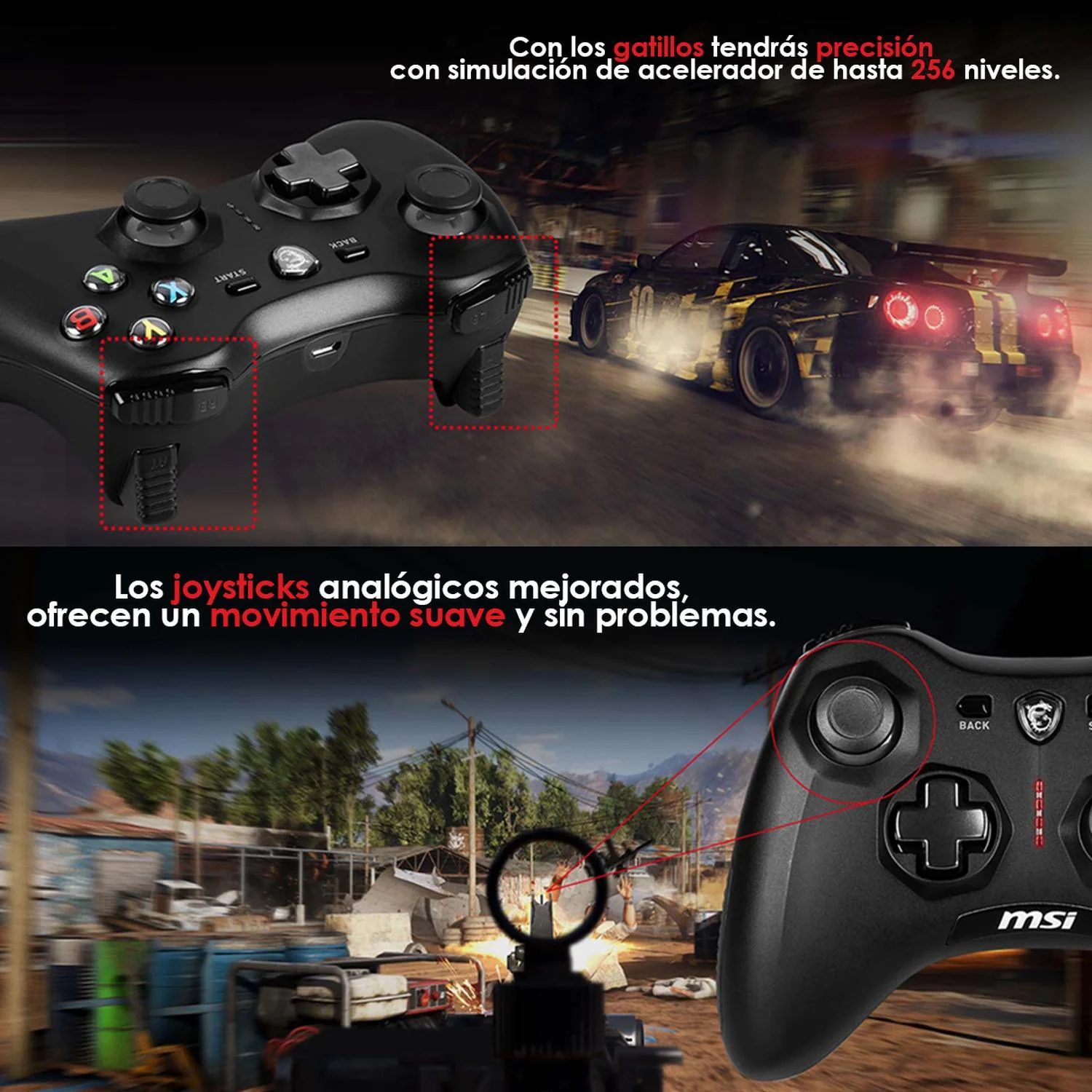 Control Gamer MSI FORCE GC30 V2 Inalambrico USB 2.4 GHz PC Android Negro - Image 4