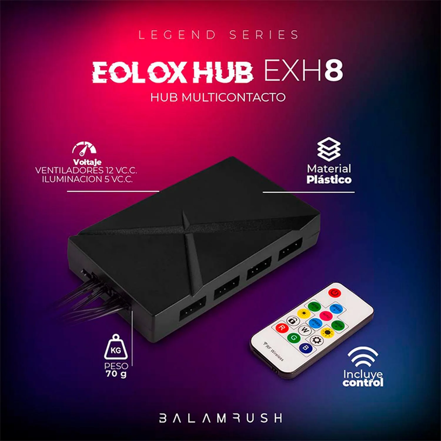 Controladora Hub para Ventiladores BALAM RUSH EOLOX EXH8 ARGB SATA 8 conectores 4x4 y 4x3 pines Negro Control Remoto BR-938105 - Image 5