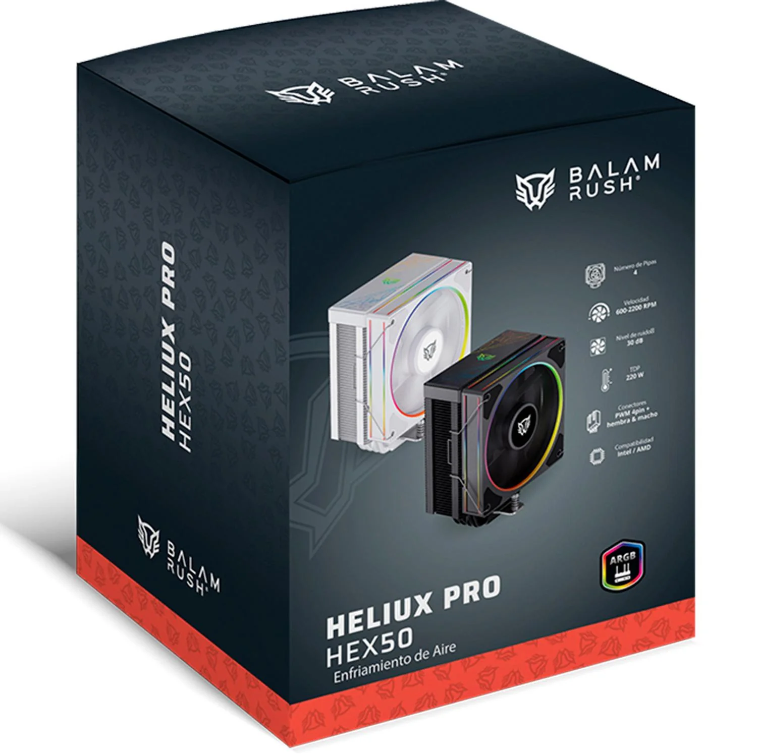 Disipador CPU Gamer BALAM RUSH HELIUX PRO HEX50 120mm ARGB 3pin LGA 1851 AM5 600 - 2000 RPM 4-pin PWM 4 Pipas Blanco BR-942058 - Image 4
