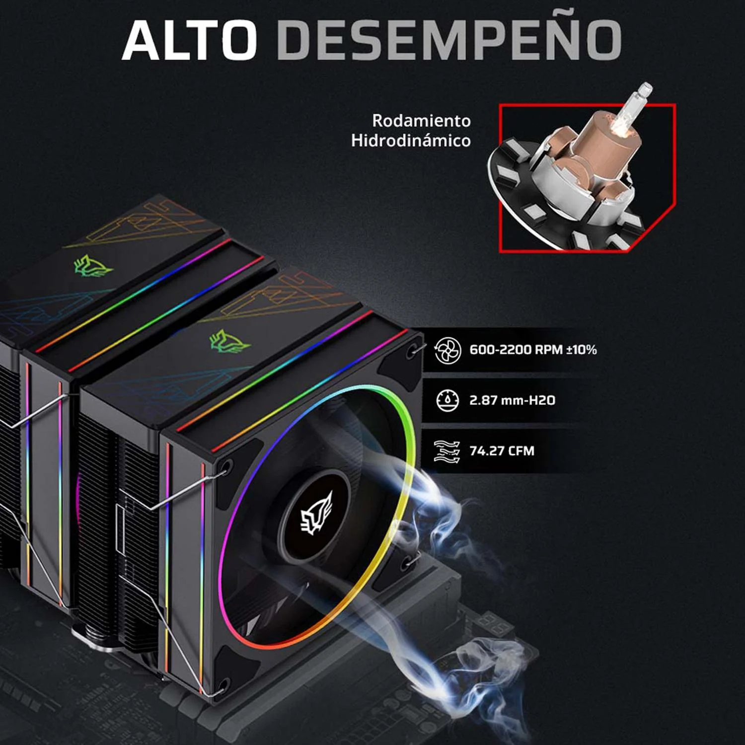 Disipador CPU Gamer BALAM RUSH HELIUX PRO HEX50 120mm ARGB 3pin LGA 1851 AM5 600 - 2000 RPM 4-pin PWM 4 Pipas Negro BR-942041 - Image 4
