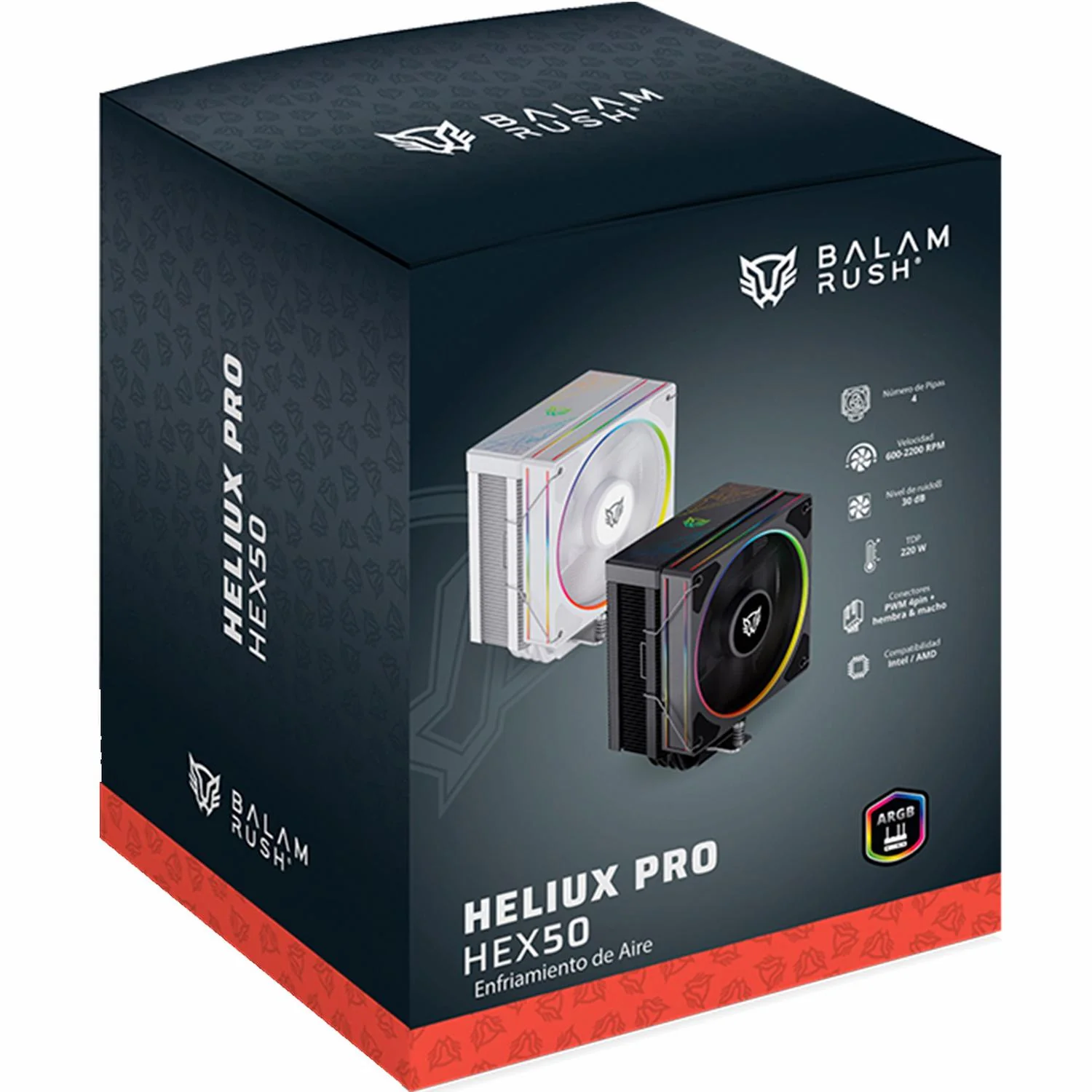 Disipador CPU Gamer BALAM RUSH HELIUX PRO HEX50 120mm ARGB 3pin LGA 1851 AM5 600 - 2000 RPM 4-pin PWM 4 Pipas Negro BR-942041 - Image 6