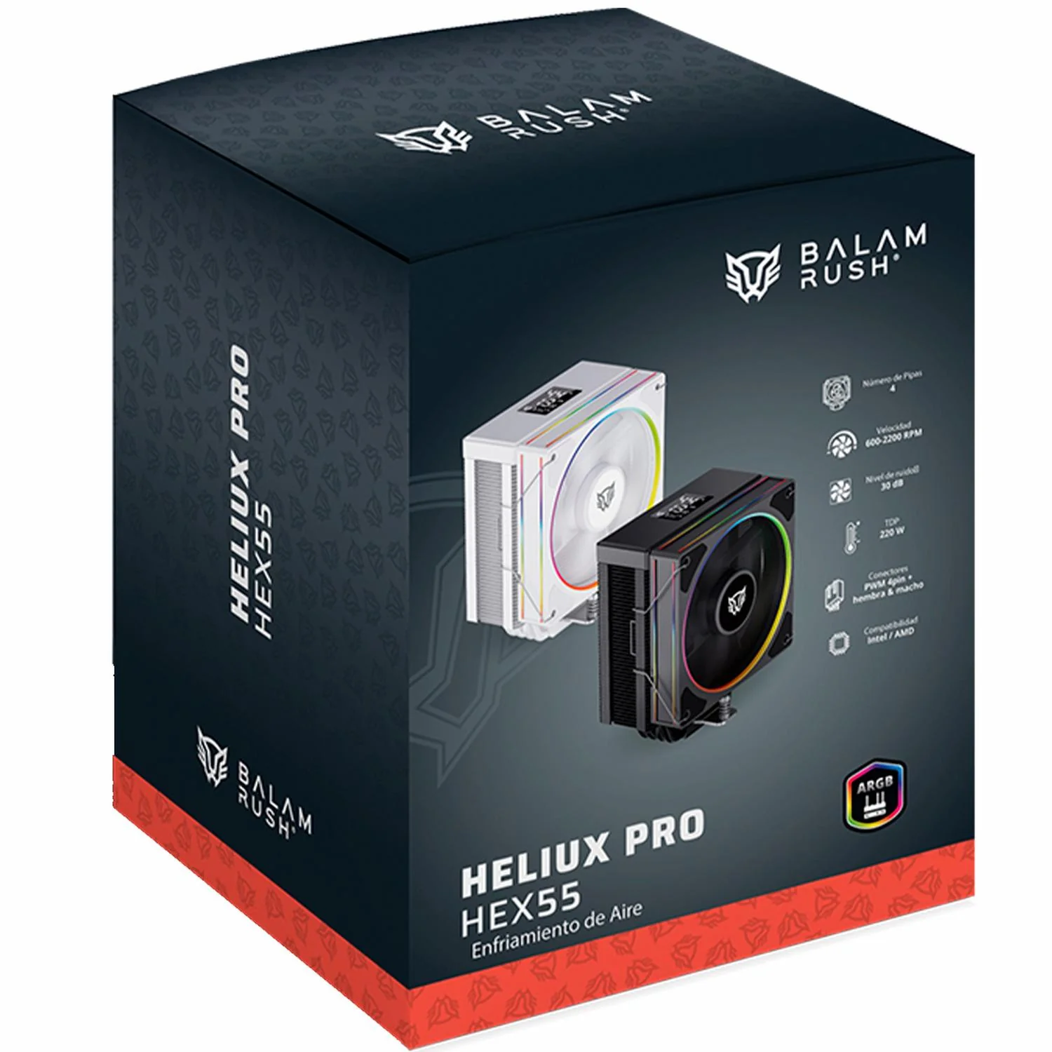 Disipador CPU Gamer BALAM RUSH HELIUX PRO HEX55 120mm ARGB 3pin LGA 1700 AM5 600 - 2000 RPM 4-pin PWM 4 Pipas Display Digital Negro BR-941983 - Image 5