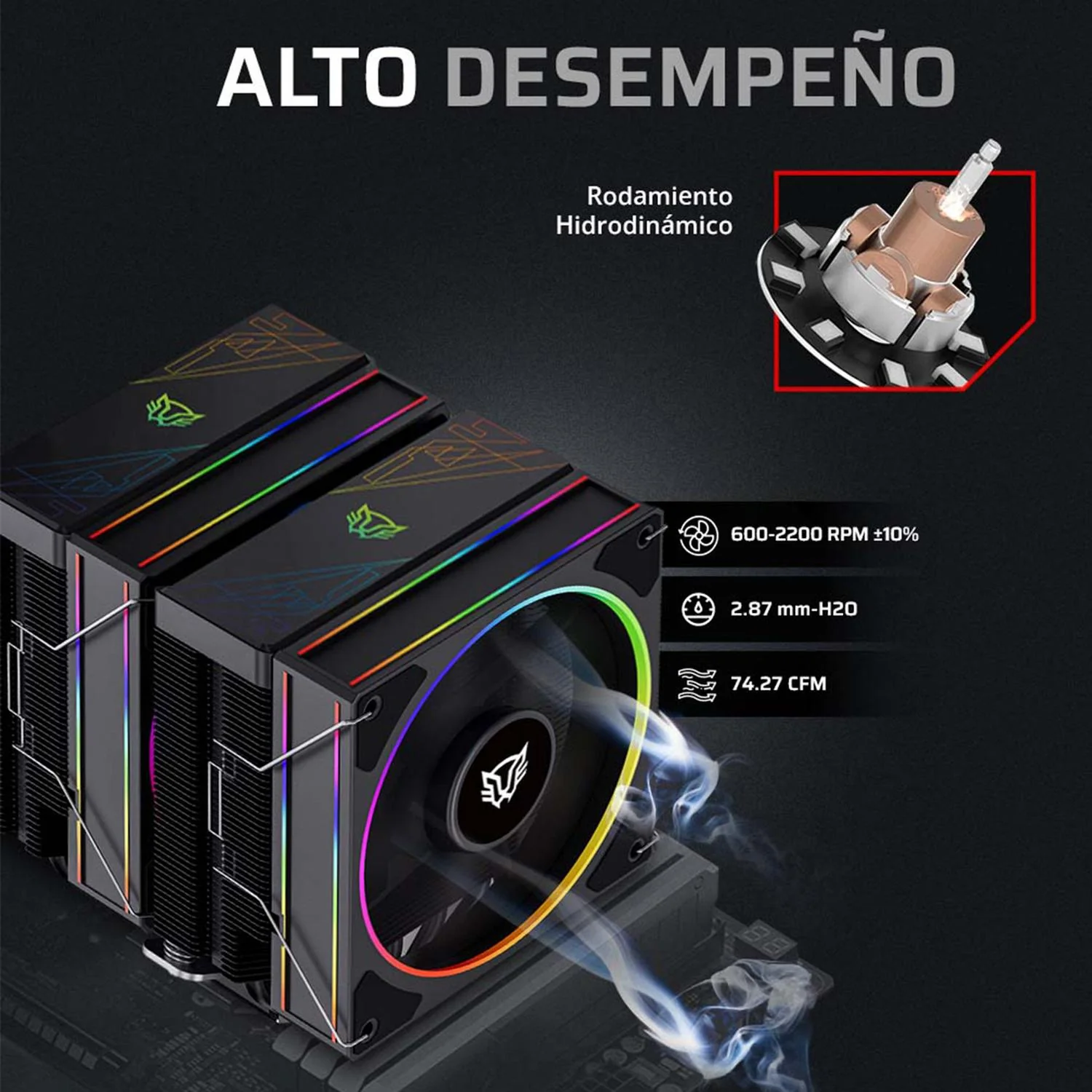 Disipador CPU Gamer BALAM RUSH HELIUX PRO HEX60 120mm ARGB 3pin LGA 1851 AM5 600 - 2000 RPM 4-pin PWM 6 Pipas Negro BR-942027 - Image 2