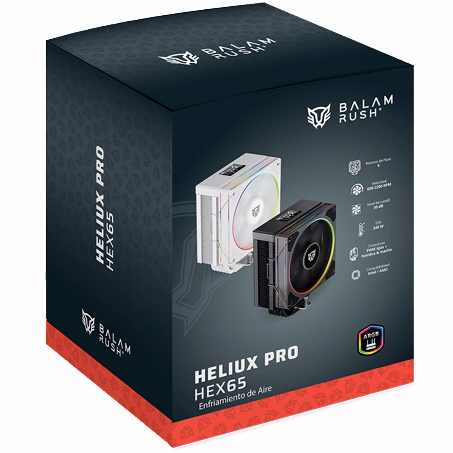 Disipador CPU Gamer BALAM RUSH HELIUX PRO HEX65 120mm ARGB 3pin LGA 1700 AM5 600 - 2000 RPM 4-pin PWM 6 Pipas Display Digital Blanco BR-941976 - Image 6
