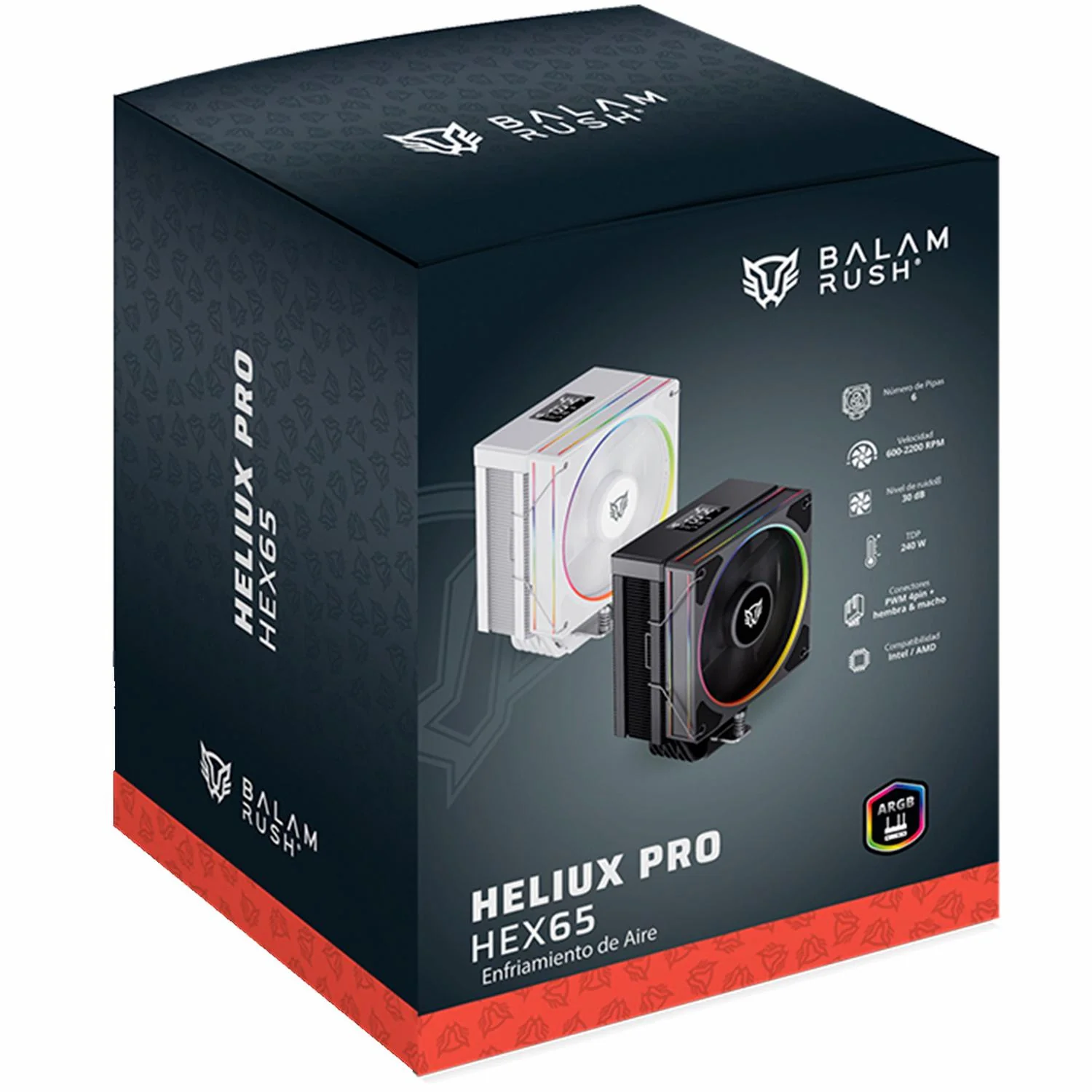 Disipador CPU Gamer BALAM RUSH HELIUX PRO HEX65 120mm ARGB 3pin LGA 1700 AM5 600 - 2000 RPM 4-pin PWM 6 Pipas Display Digital Negro BR-941969 - Image 6