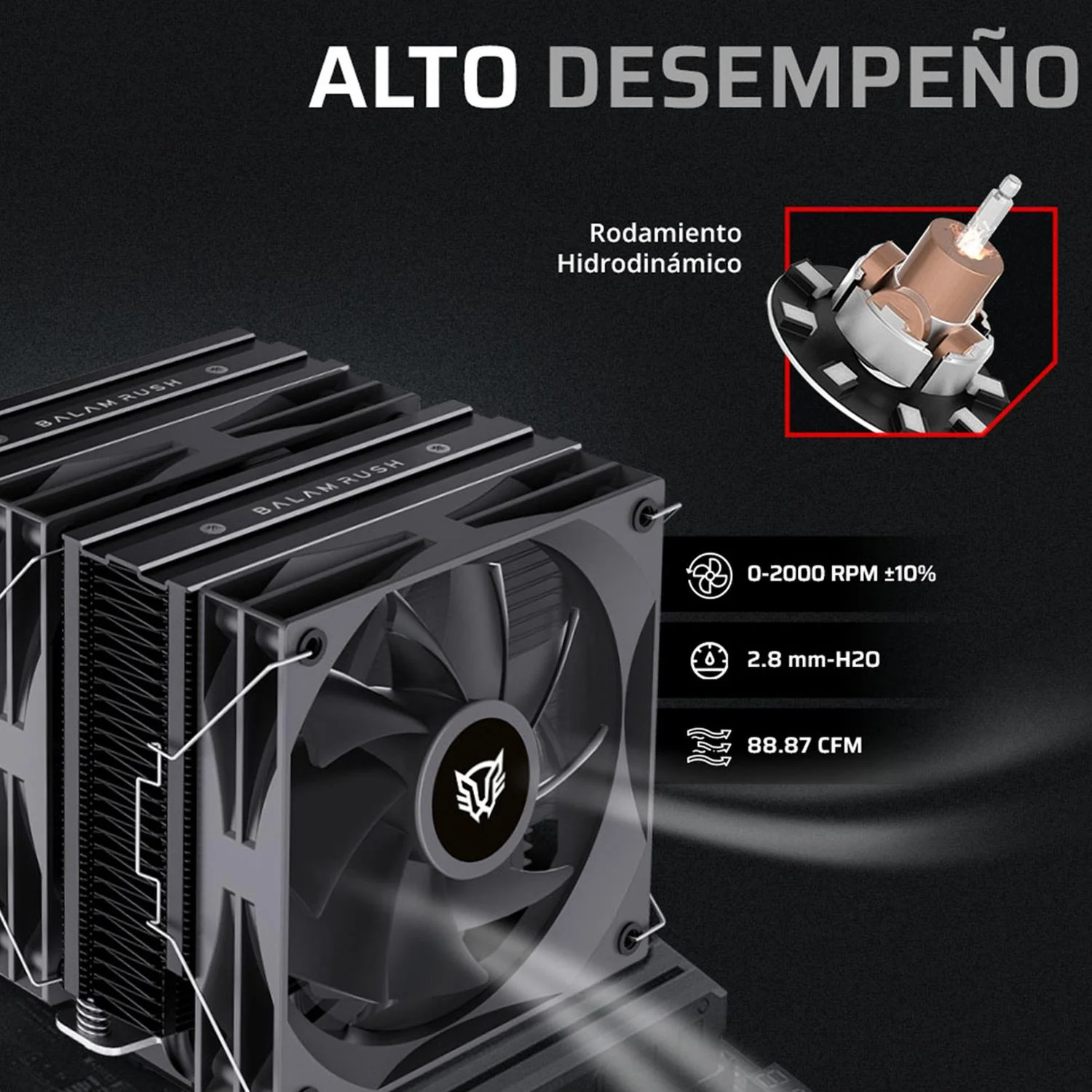 Disipador Doble CPU Gamer BALAM RUSH HELIUX EXPERT HEX90 120mm LGA 1700 AM5 0-2000 RPM 4-Pin 6 pipas Negro BR-941921 - Image 4