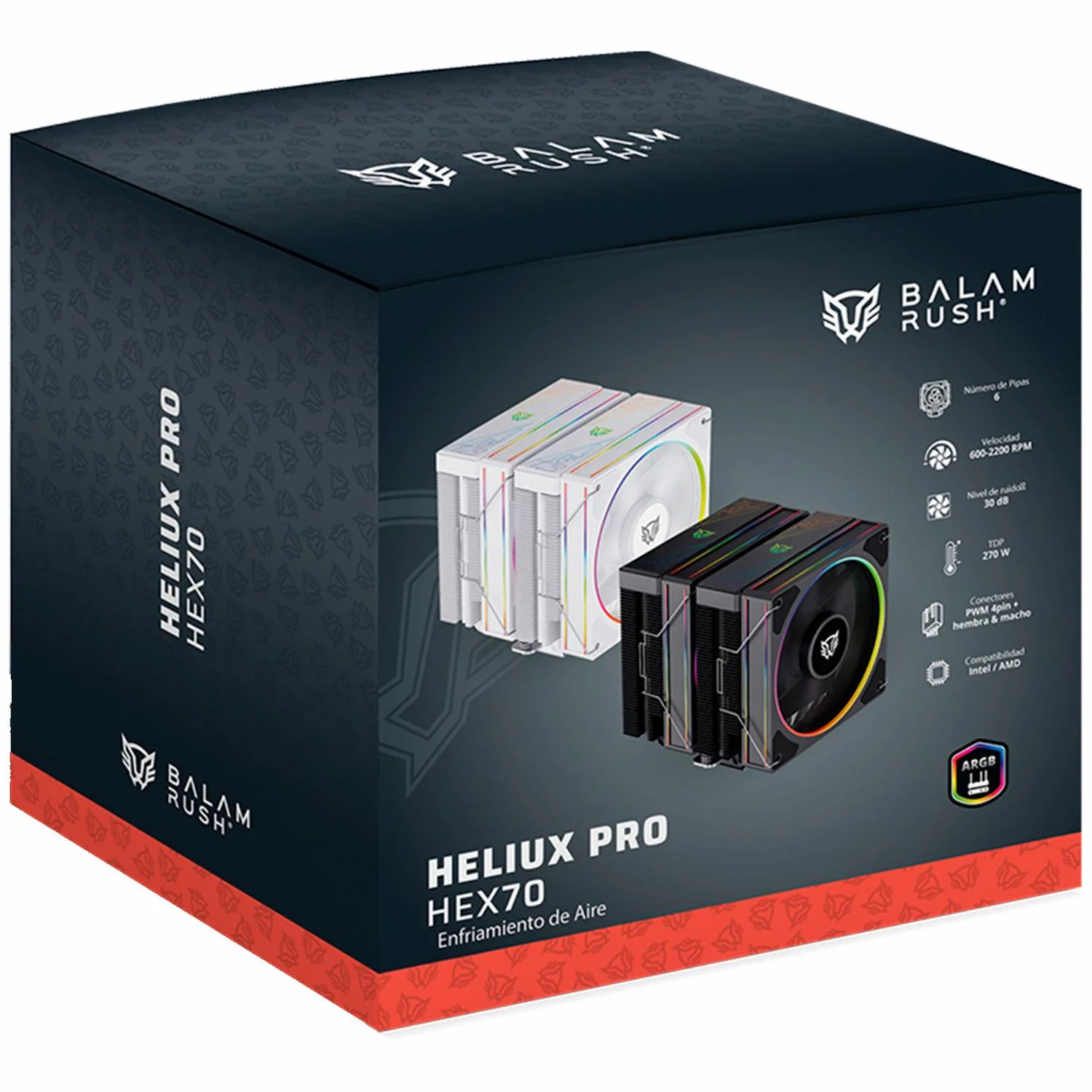 Disipador Doble CPU Gamer BALAM RUSH HELIUX PRO HEX70 120mm ARGB 3pin LGA 1700 AM5 600 - 2000 RPM 4-pin PWM 6 Pipas Blanco BR-942010 - Image 6