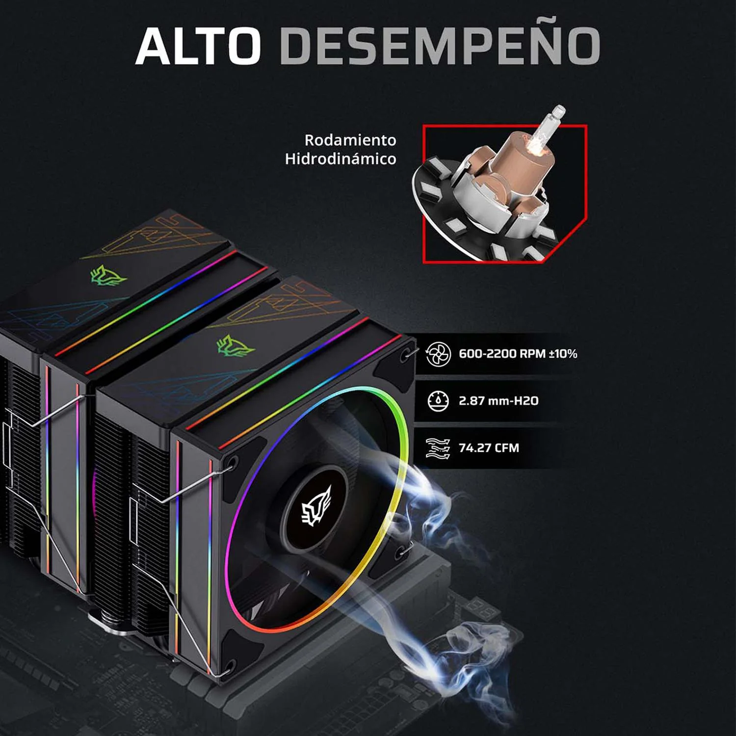 Disipador Doble CPU Gamer BALAM RUSH HELIUX PRO HEX70 120mm ARGB 3pin LGA 1700 AM5 600 - 2000 RPM 4-pin PWM 6 Pipas Negro BR-942003 - Image 5