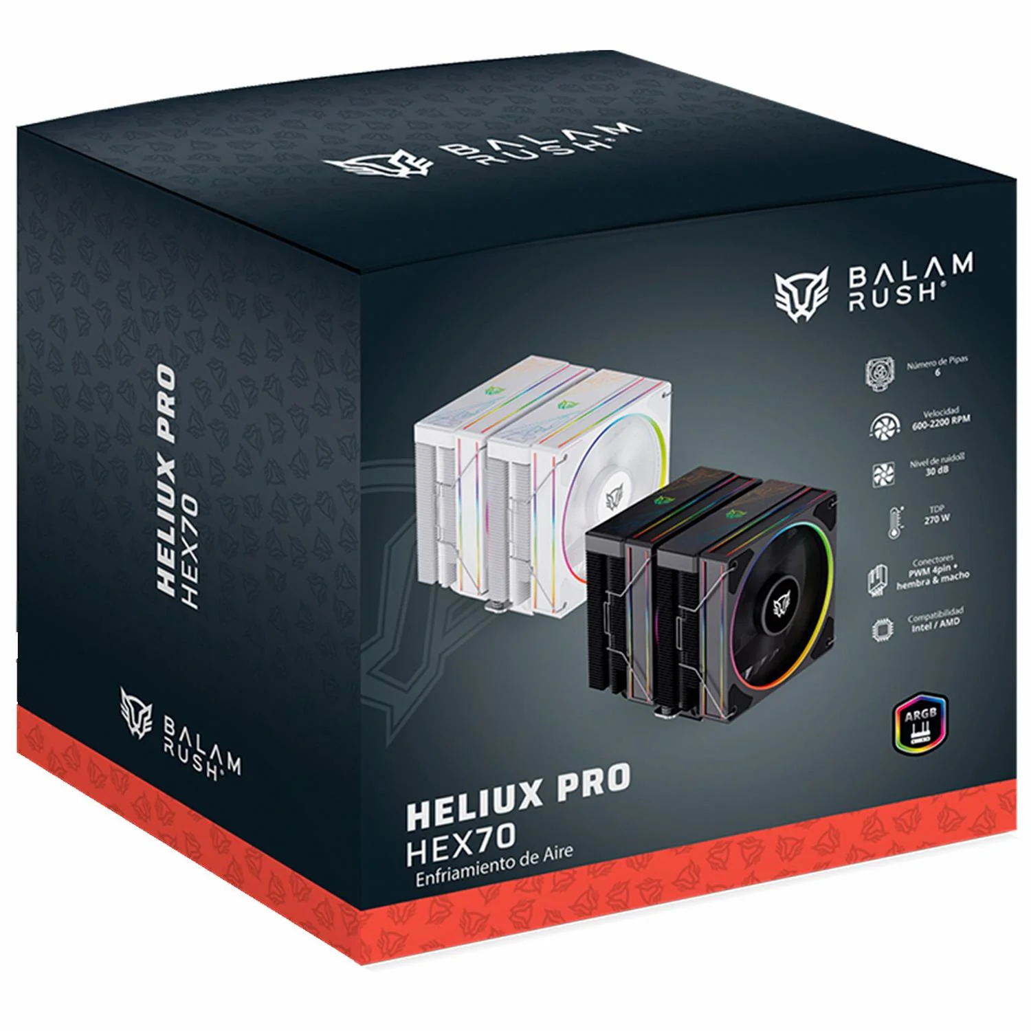 Disipador Doble CPU Gamer BALAM RUSH HELIUX PRO HEX70 120mm ARGB 3pin LGA 1700 AM5 600 - 2000 RPM 4-pin PWM 6 Pipas Negro BR-942003 - Image 6