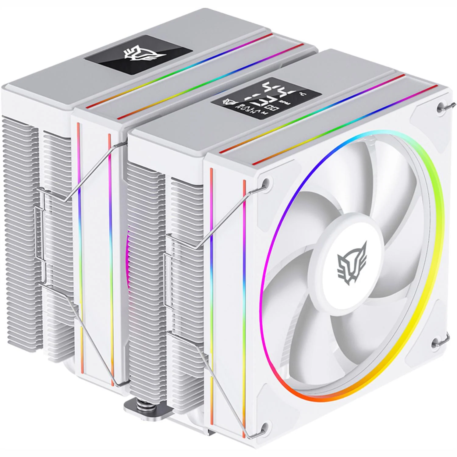 Disipador Doble CPU Gamer BALAM RUSH HELIUX PRO HEX75 120mm ARGB 3pin LGA 1700 AM5 600 - 2000 RPM 4-pin PWM 6 Pipas Display Digital Blanco BR-941952
