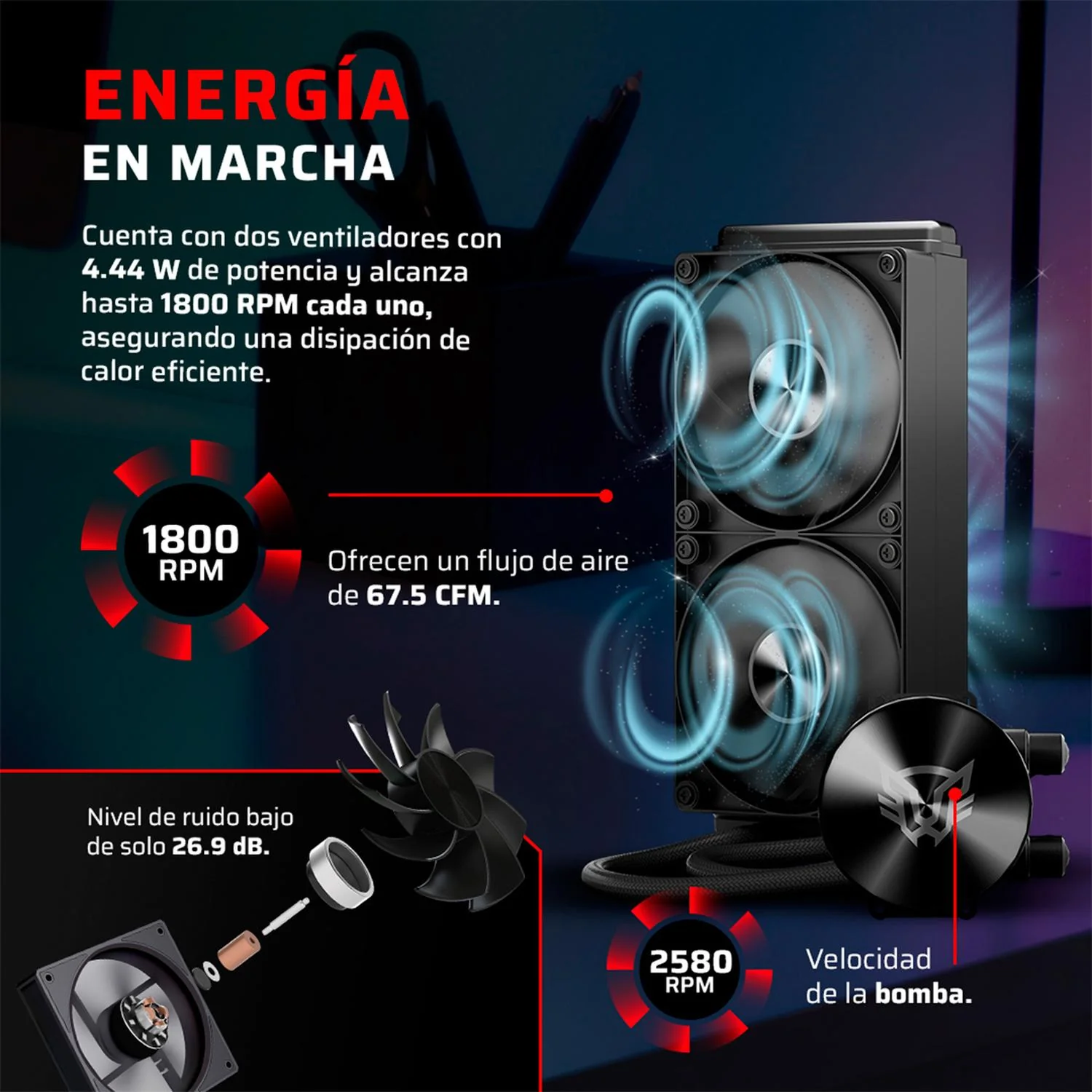 Enfriamiento Liquido BALAM RUSH CRYO ALLBLACK 240mm 4 Pines PWM 1800 RPM TDP 260w LGA1851 AM5 Negro BR-944090 - Image 2