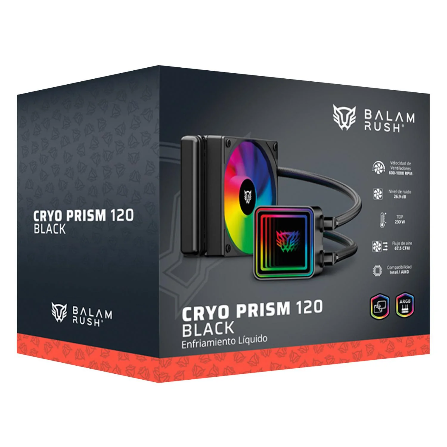 Enfriamiento Liquido BALAM RUSH CRYO PRISM 120 BLACK 120mm ARGB 4 Pines PWM 1800 RPM TDP 230w LGA1851 AM5 Negro BR-944021 - Image 6