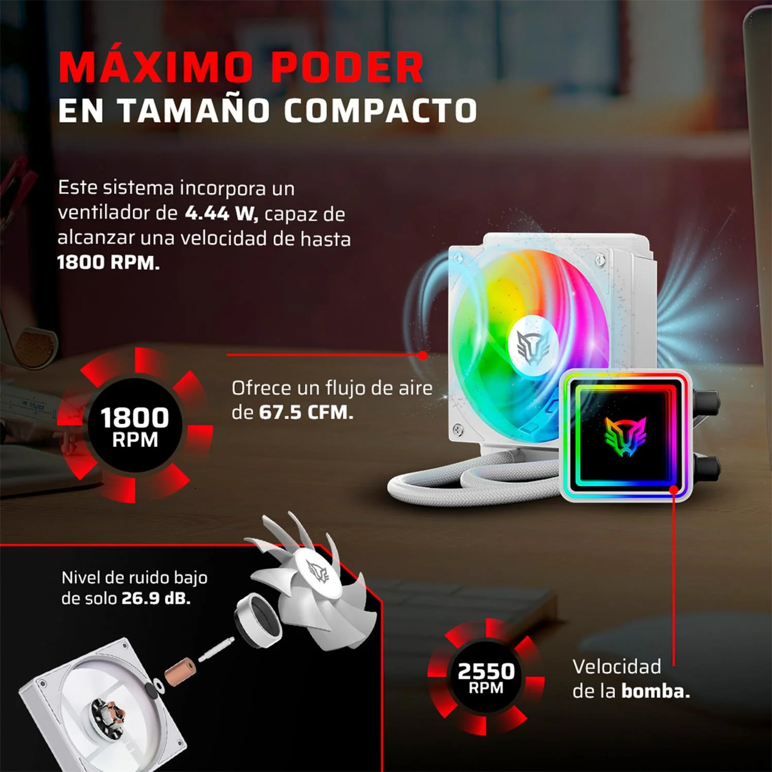 Enfriamiento Liquido BALAM RUSH CRYO PRISM 120 ICE 120mm ARGB 4 Pines PWM 1800 RPM TDP 230w LGA1851 AM5 Blanco BR-944038 - Image 3