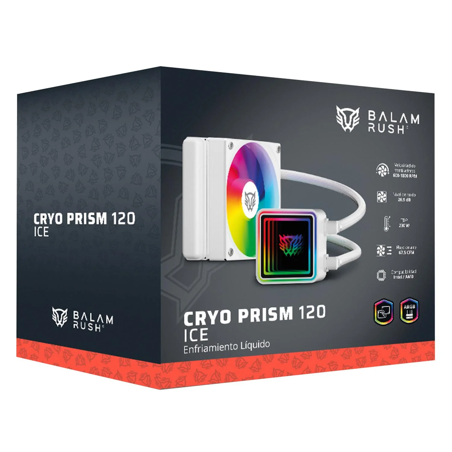 Enfriamiento Liquido BALAM RUSH CRYO PRISM 120 ICE 120mm ARGB 4 Pines PWM 1800 RPM TDP 230w LGA1851 AM5 Blanco BR-944038 - Image 6