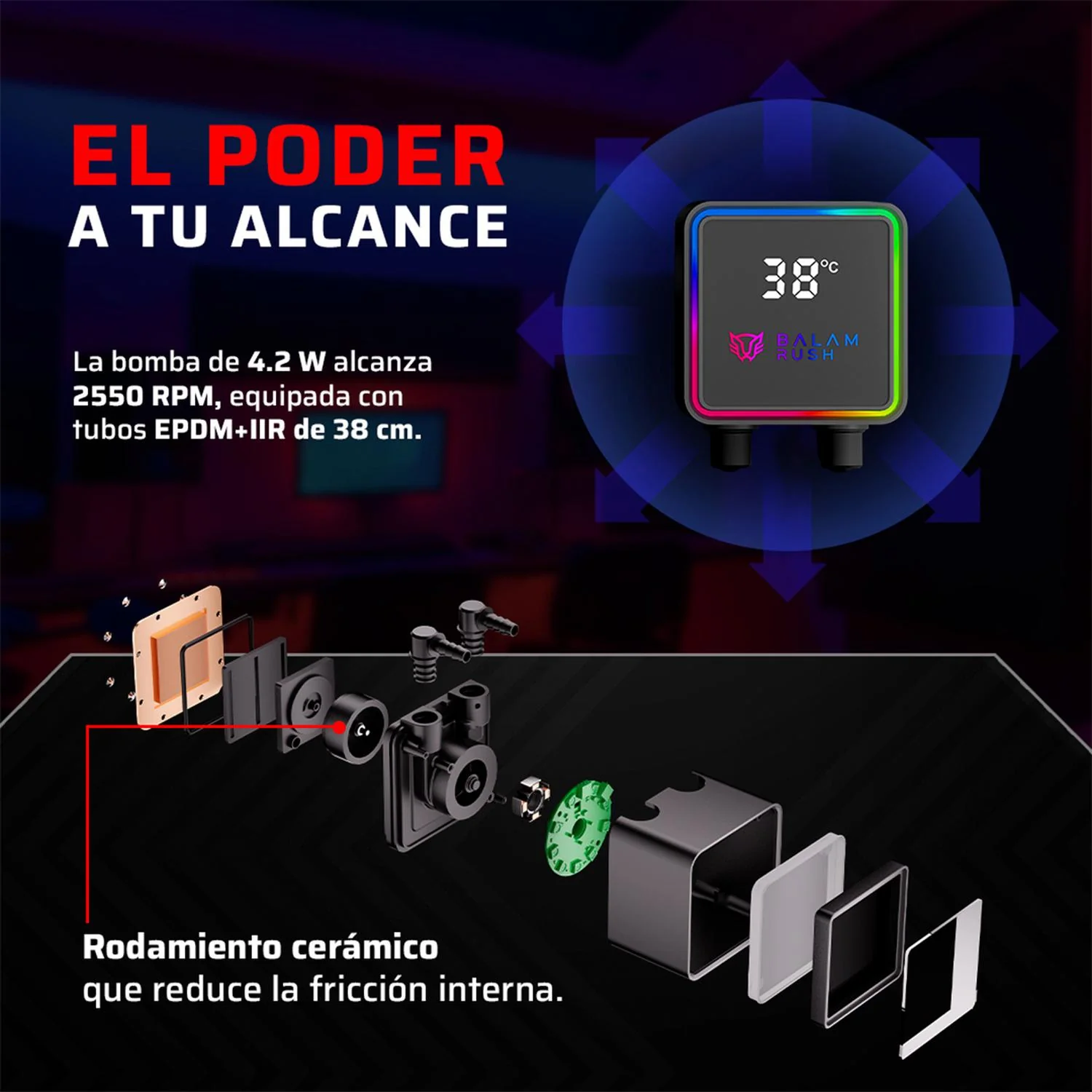 Enfriamiento Liquido BALAM RUSH CRYO PRISM 240 BLACK 240mm ARGB 4 Pines PWM 1800 RPM TDP 270w LGA1851 AM5 Negro BR-944045 - Image 3