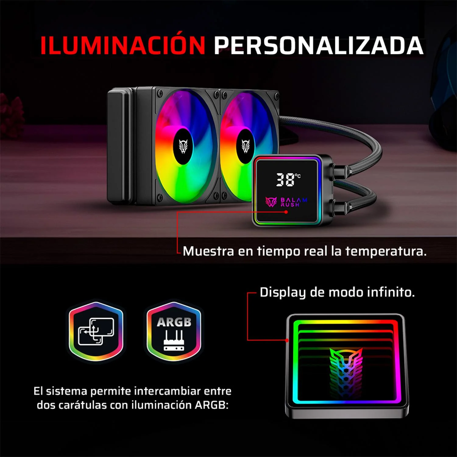 Enfriamiento Liquido BALAM RUSH CRYO PRISM 240 BLACK 240mm ARGB 4 Pines PWM 1800 RPM TDP 270w LGA1851 AM5 Negro BR-944045 - Image 4
