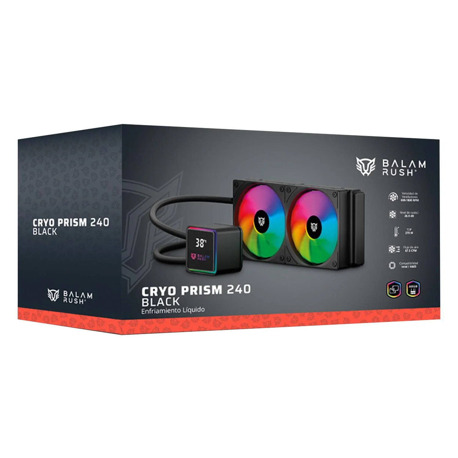 Enfriamiento Liquido BALAM RUSH CRYO PRISM 240 BLACK 240mm ARGB 4 Pines PWM 1800 RPM TDP 270w LGA1851 AM5 Negro BR-944045 - Image 6