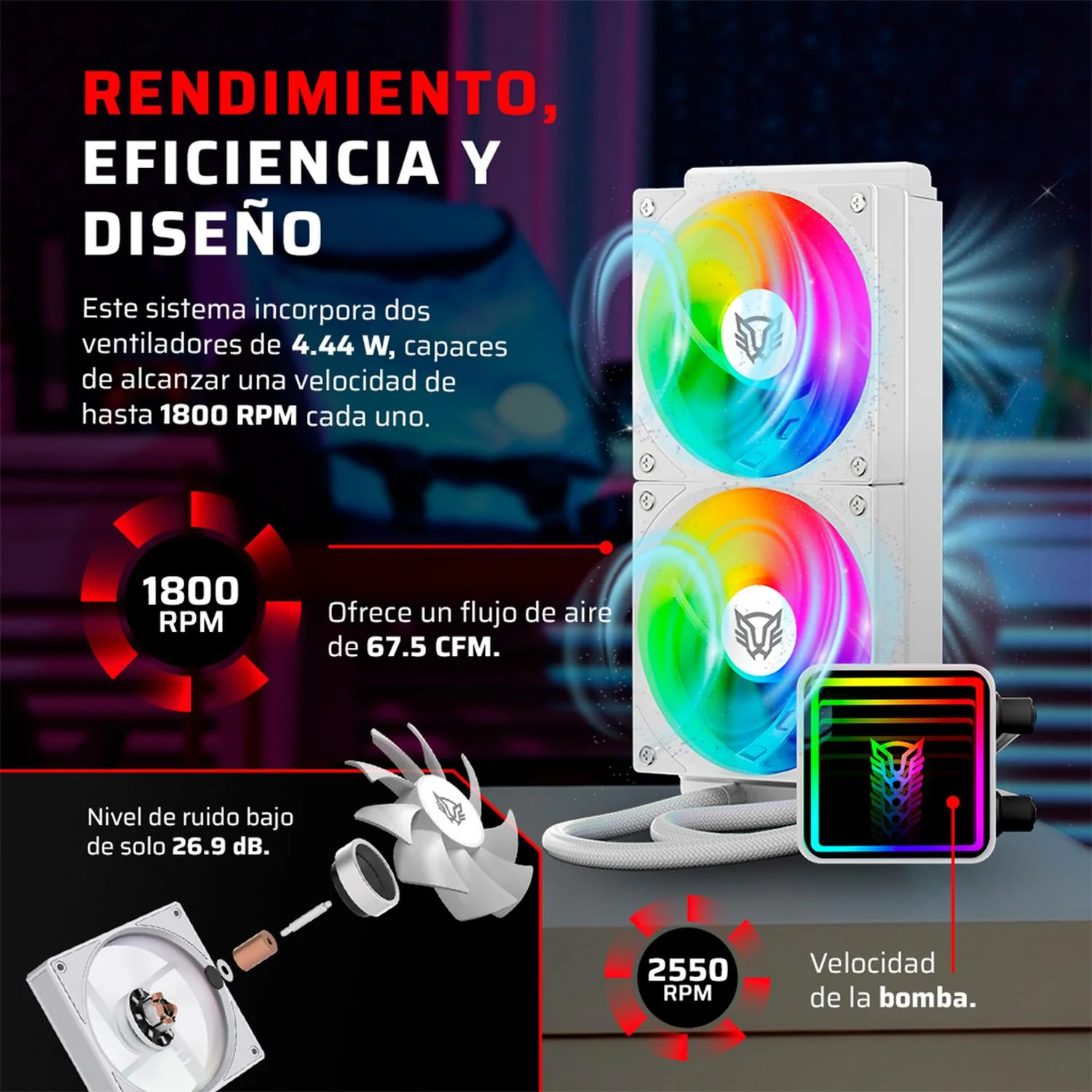 Enfriamiento Liquido BALAM RUSH CRYO PRISM 240 ICE 240mm ARGB 4 Pines PWM 1800 RPM TDP 270w LGA1851 AM5 Blanco BR-944052 - Image 3