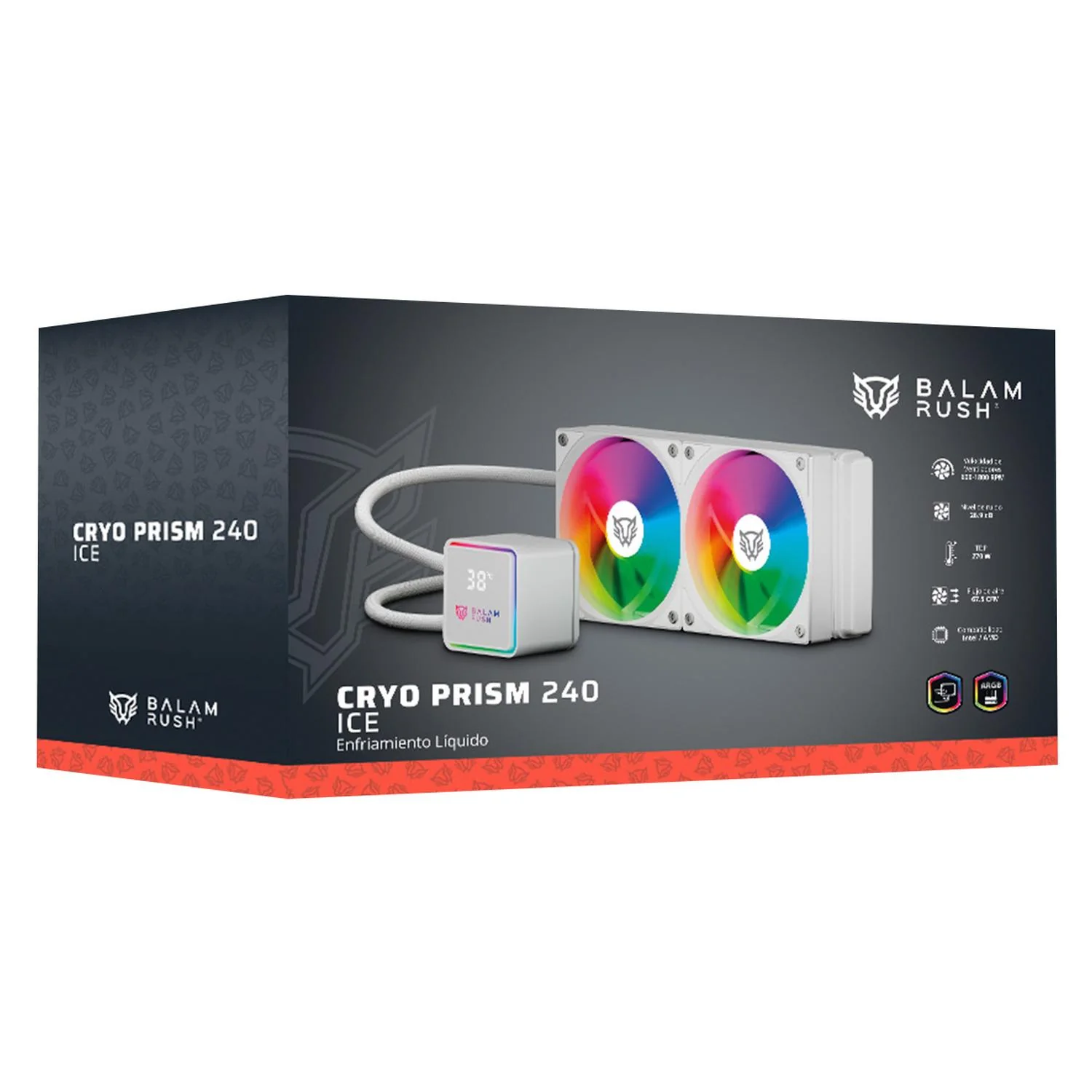 Enfriamiento Liquido BALAM RUSH CRYO PRISM 240 ICE 240mm ARGB 4 Pines PWM 1800 RPM TDP 270w LGA1851 AM5 Blanco BR-944052 - Image 6