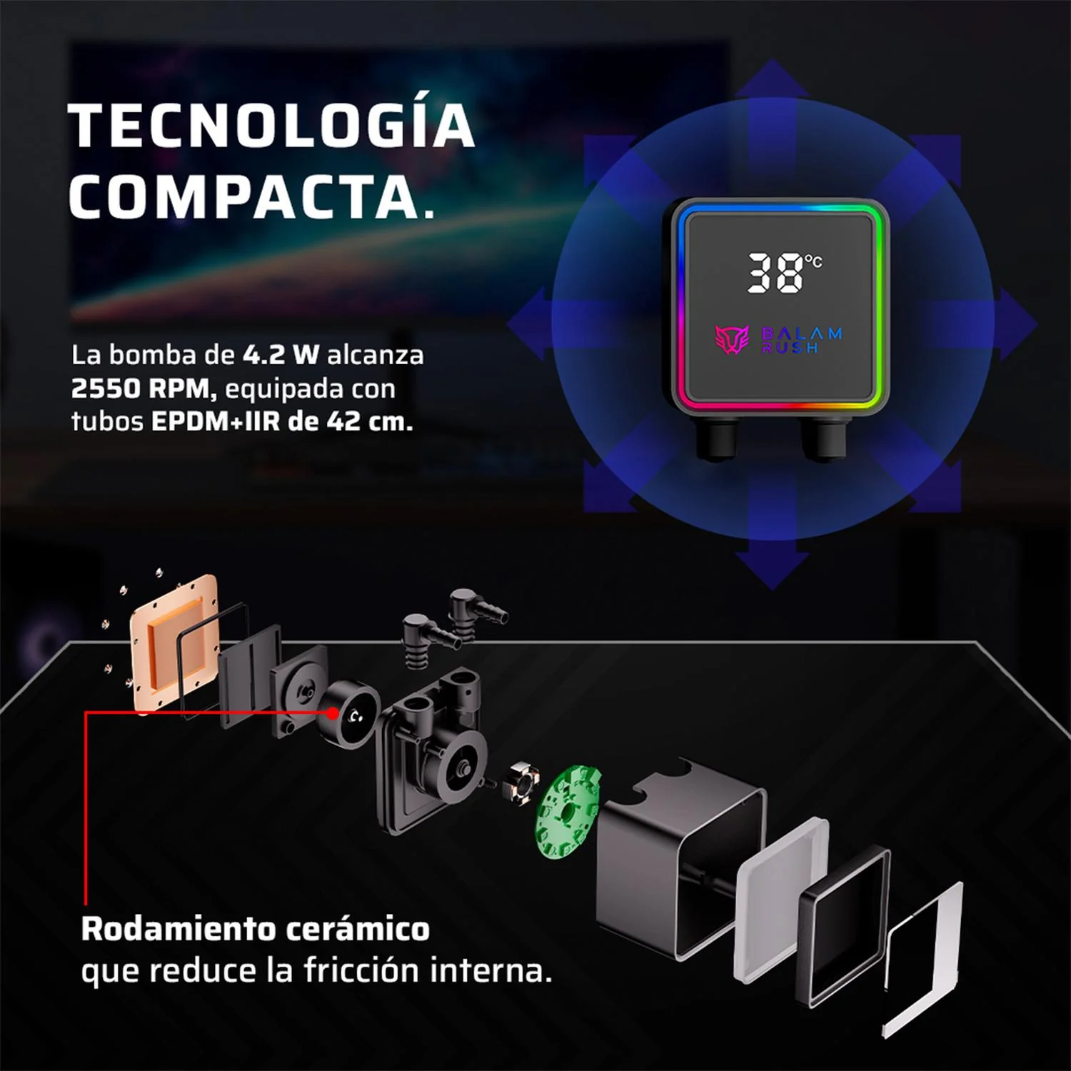 Enfriamiento Liquido BALAM RUSH CRYO PRISM 360 BLACK 360mm ARGB 4 Pines PWM 1800 RPM TDP 300w LGA1851 AM5 Negro BR-944069 - Image 3