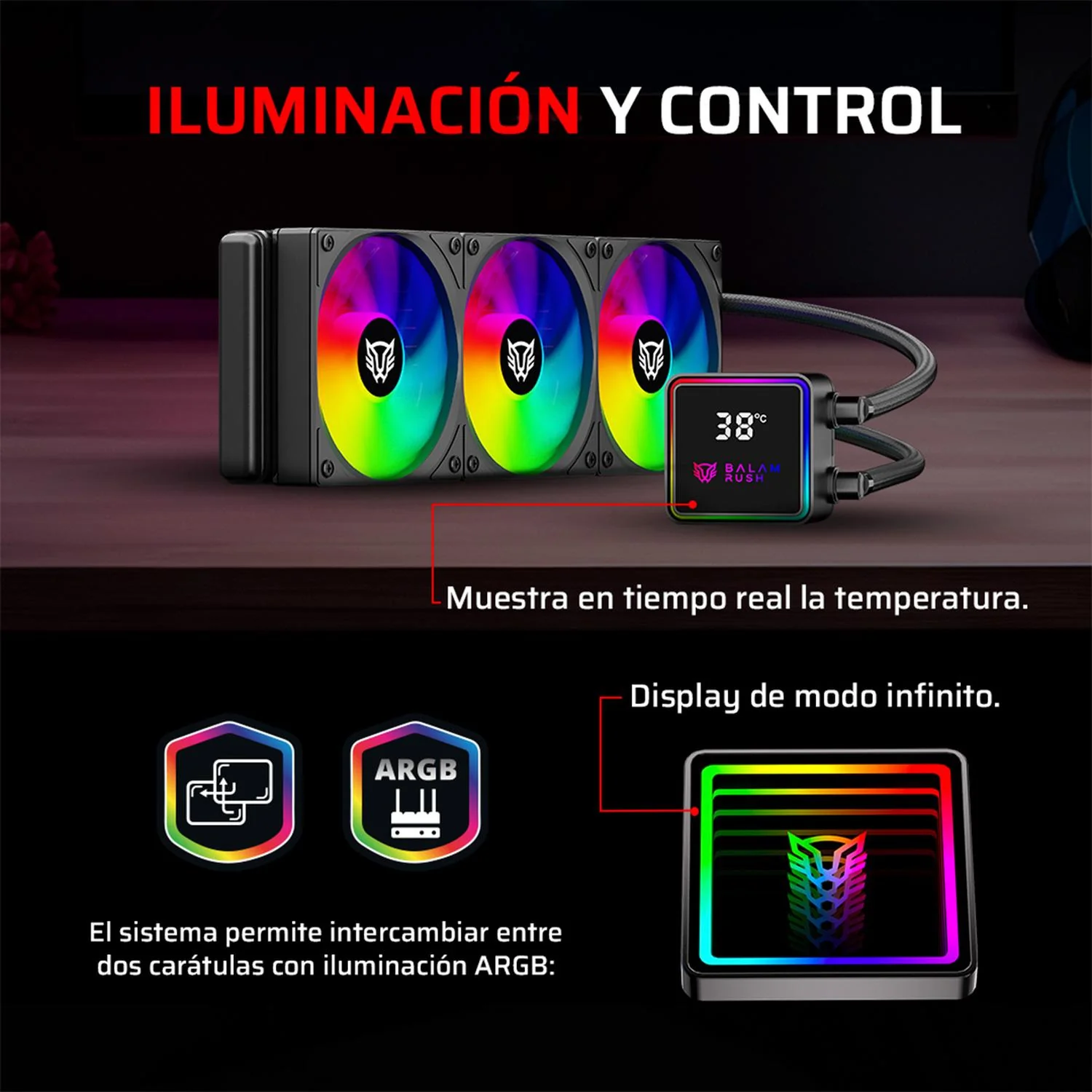 Enfriamiento Liquido BALAM RUSH CRYO PRISM 360 BLACK 360mm ARGB 4 Pines PWM 1800 RPM TDP 300w LGA1851 AM5 Negro BR-944069 - Image 5