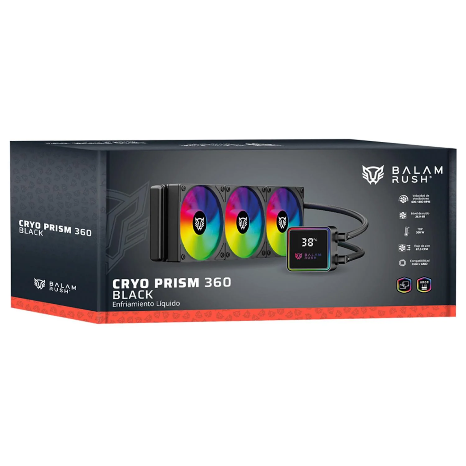 Enfriamiento Liquido BALAM RUSH CRYO PRISM 360 BLACK 360mm ARGB 4 Pines PWM 1800 RPM TDP 300w LGA1851 AM5 Negro BR-944069 - Image 6