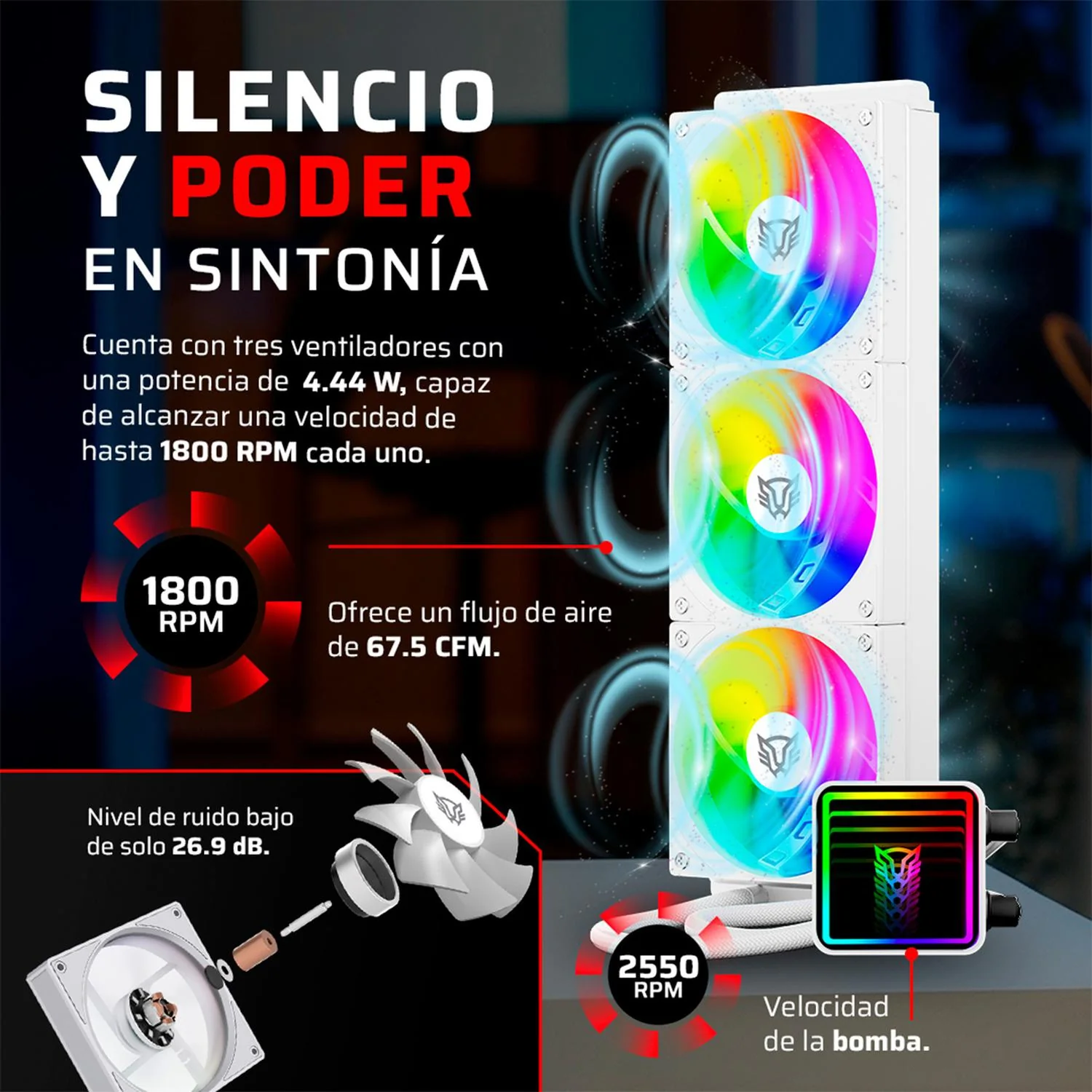 Enfriamiento Liquido BALAM RUSH CRYO PRISM 360 ICE 360mm ARGB 4 Pines PWM 1800 RPM TDP 300w LGA1851 AM5 Blanco BR-944076 - Image 3