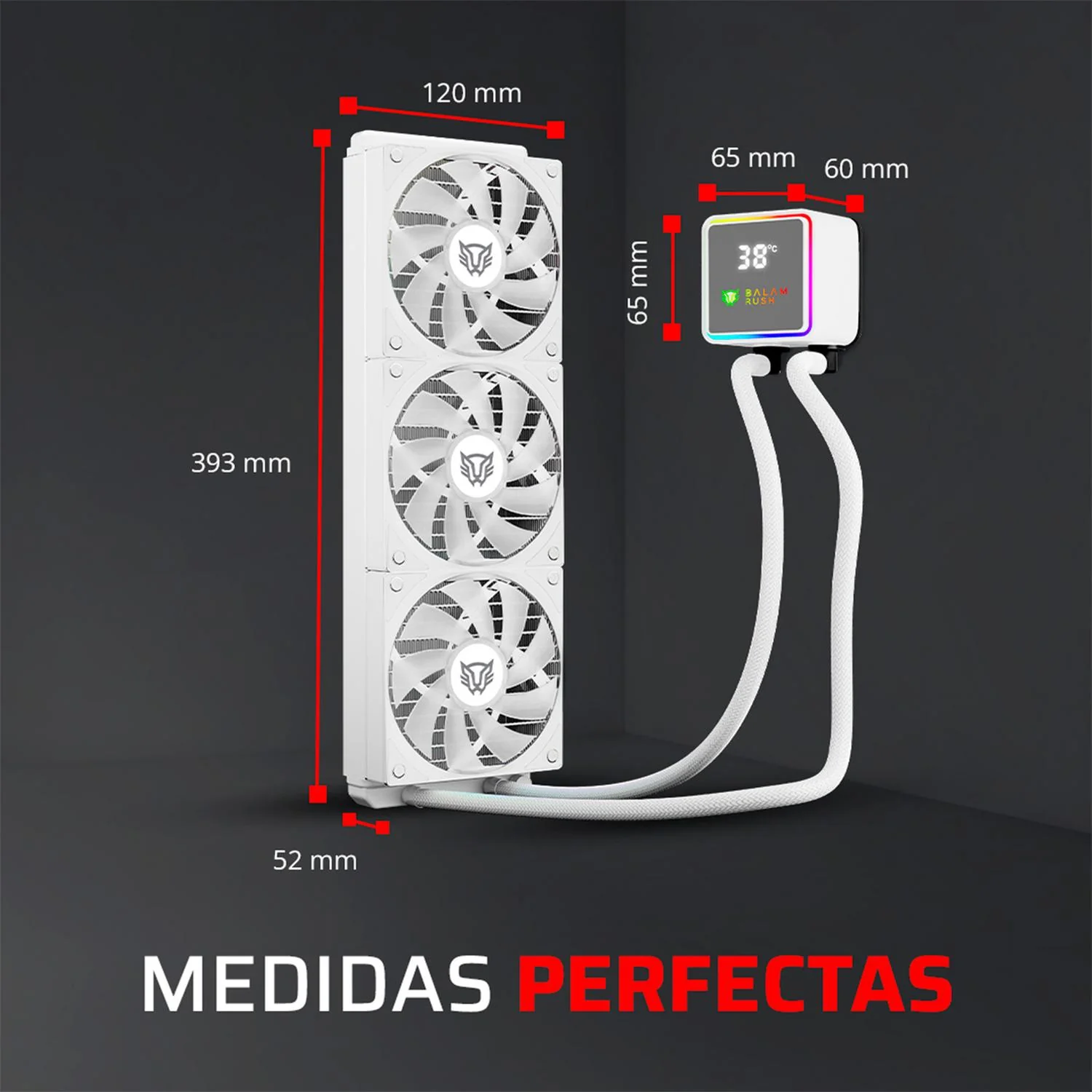 Enfriamiento Liquido BALAM RUSH CRYO PRISM 360 ICE 360mm ARGB 4 Pines PWM 1800 RPM TDP 300w LGA1851 AM5 Blanco BR-944076 - Image 4