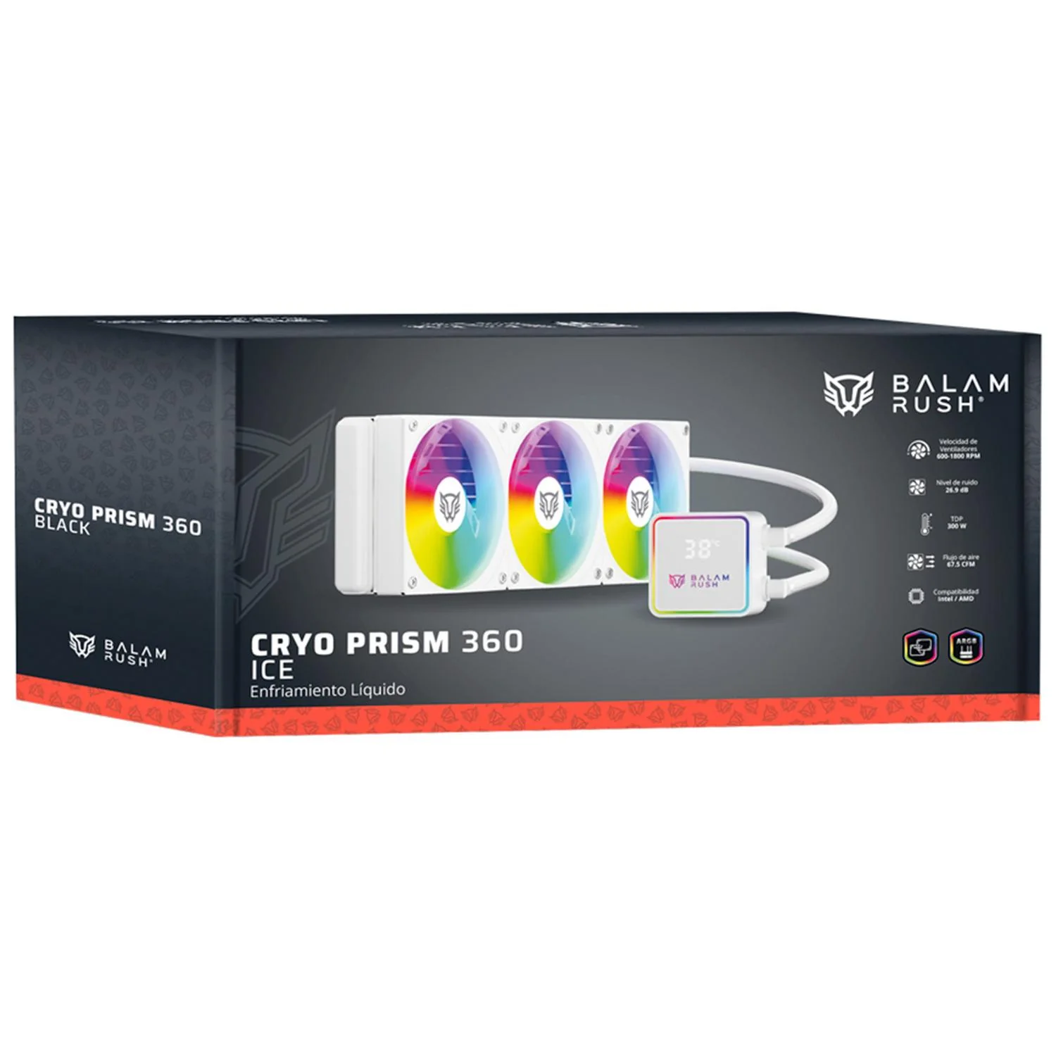 Enfriamiento Liquido BALAM RUSH CRYO PRISM 360 ICE 360mm ARGB 4 Pines PWM 1800 RPM TDP 300w LGA1851 AM5 Blanco BR-944076 - Image 6