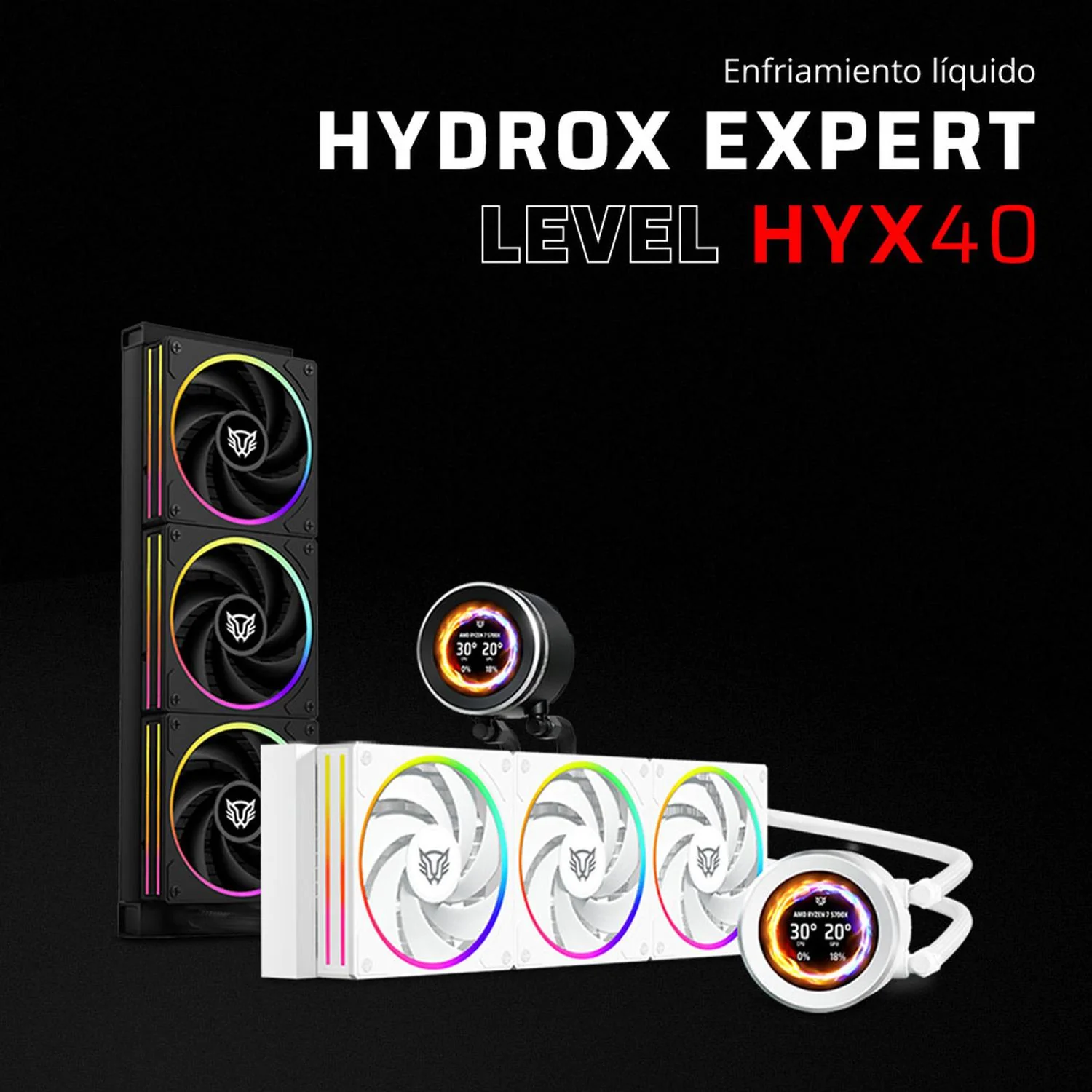 Enfriamiento Liquido BALAM RUSH HYDROX EXPERT LEVEL HYX40 360mm ARGB 4 Pines 2200 RPM TDP 3000w LGA1700 AM5 Display OLED Blanco BR-941815 - Image 4