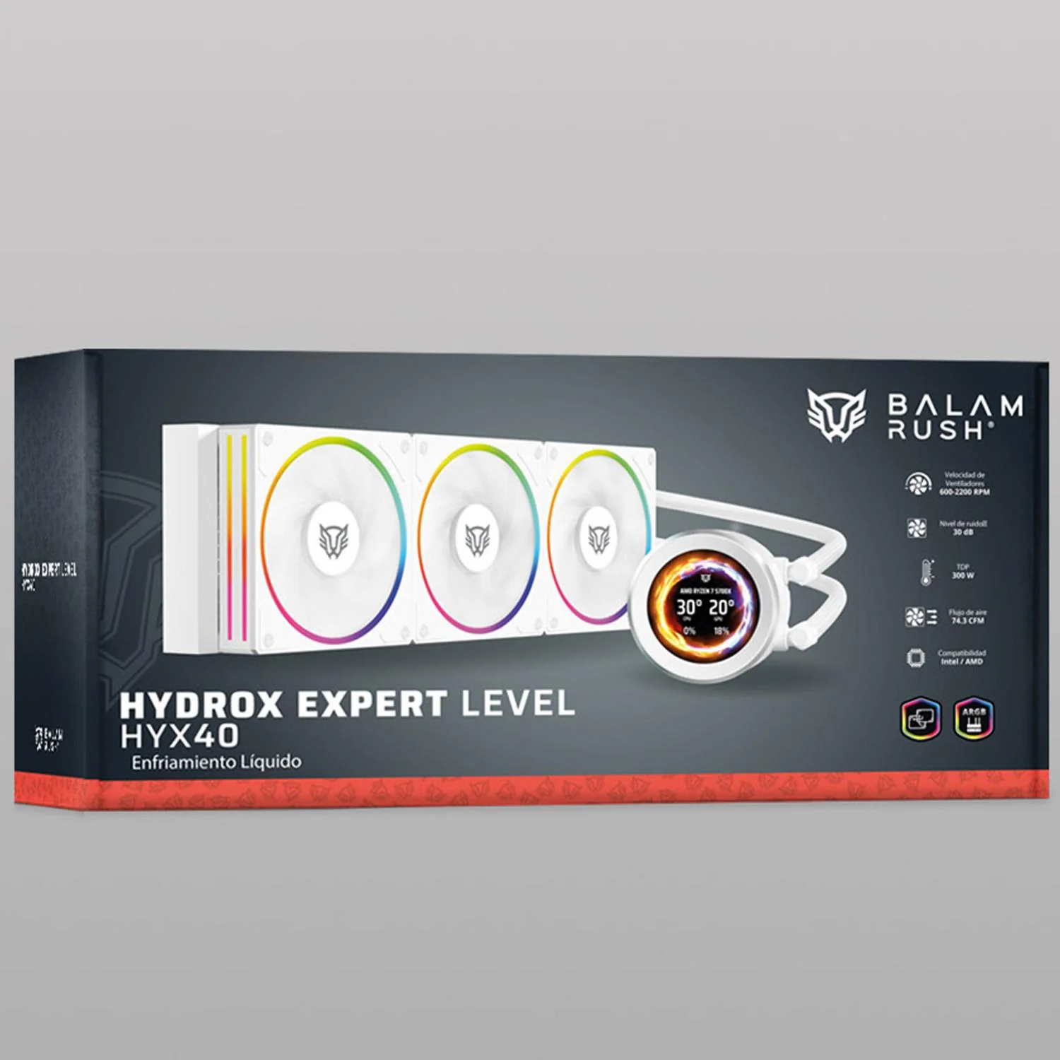Enfriamiento Liquido BALAM RUSH HYDROX EXPERT LEVEL HYX40 360mm ARGB 4 Pines 2200 RPM TDP 3000w LGA1700 AM5 Display OLED Blanco BR-941815 - Image 6