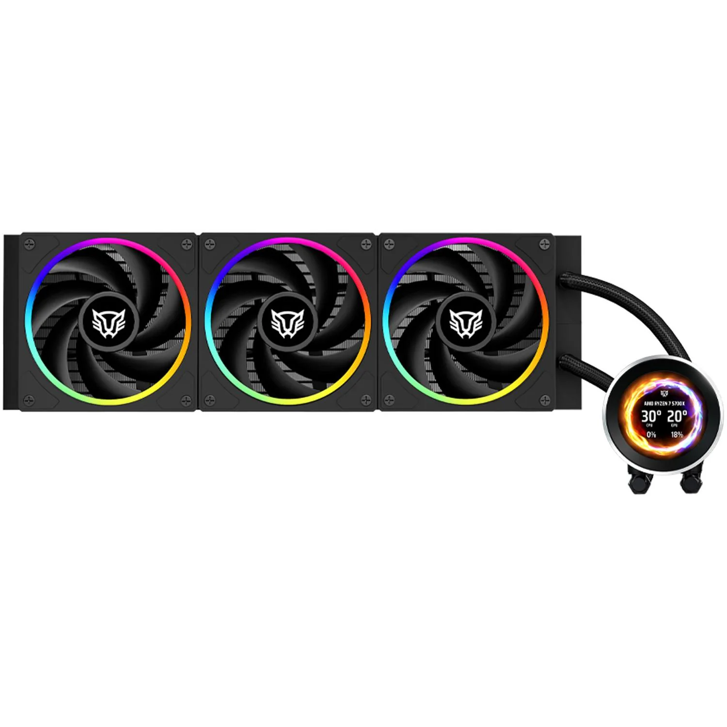 Enfriamiento Liquido BALAM RUSH HYDROX EXPERT LEVEL HYX40 360mm ARGB 4 Pines 2200 RPM TDP 3000w LGA1700 AM5 Display OLED Negro BR-941808