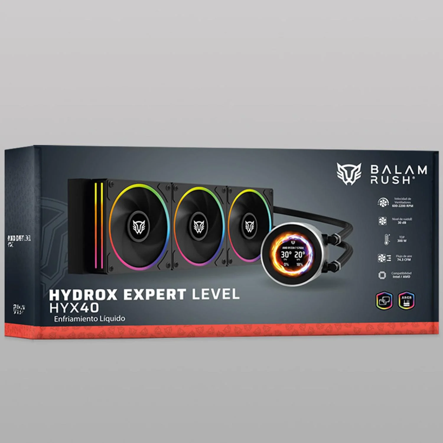 Enfriamiento Liquido BALAM RUSH HYDROX EXPERT LEVEL HYX40 360mm ARGB 4 Pines 2200 RPM TDP 3000w LGA1700 AM5 Display OLED Negro BR-941808 - Image 6