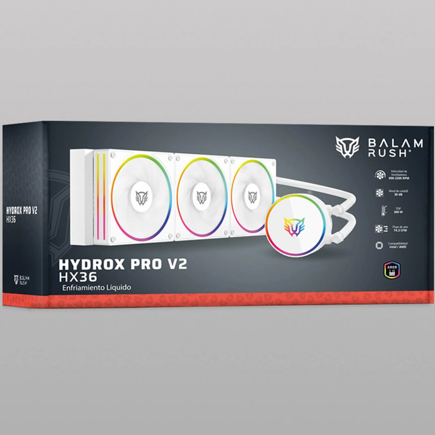 Enfriamiento Liquido BALAM RUSH HYDROX PRO V2 HX36 360mm RGB 7 Pines 2200 RPM TDP 300w LGA1700 AM5 Blanco BR-941877 - Image 6