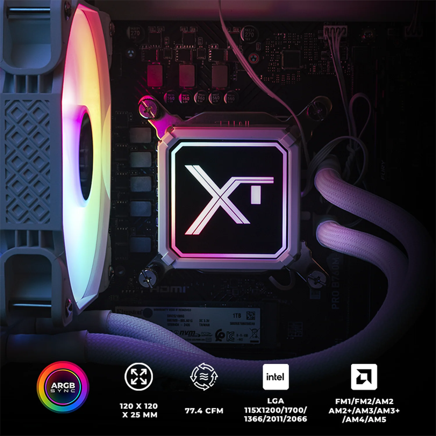 Enfriamiento Liquido XTREME PC GAMING Aqua Force 120mm ARGB 800-2200 RPM Blanco - Image 6