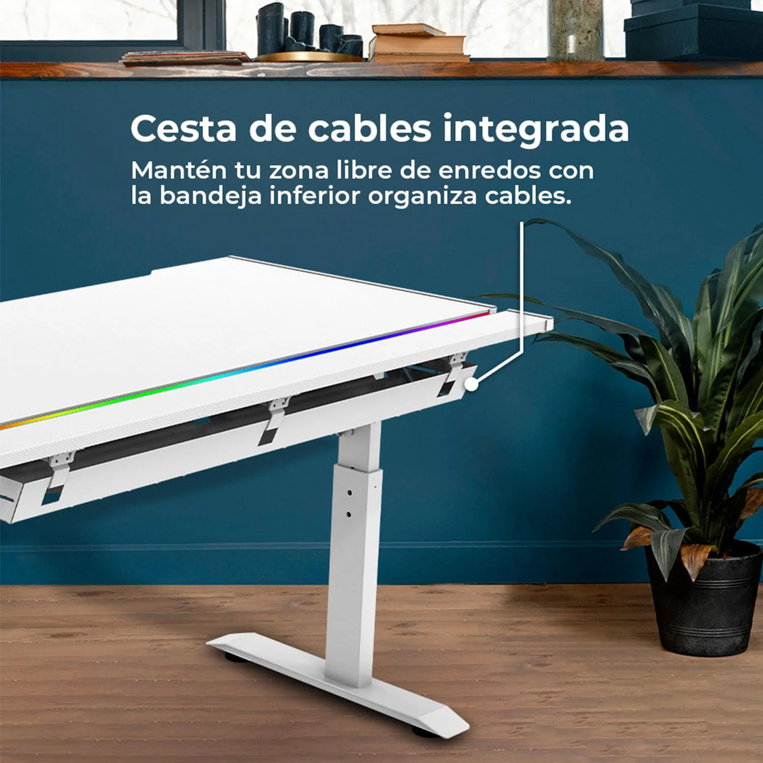 Escritorio ACTECK ERGO DESK PRO ED757 Ergonimico Hasta 100kg 3 Ajustes de altura Iluminación RGB + Porta Vaso Blanco AC-941440 - Image 4