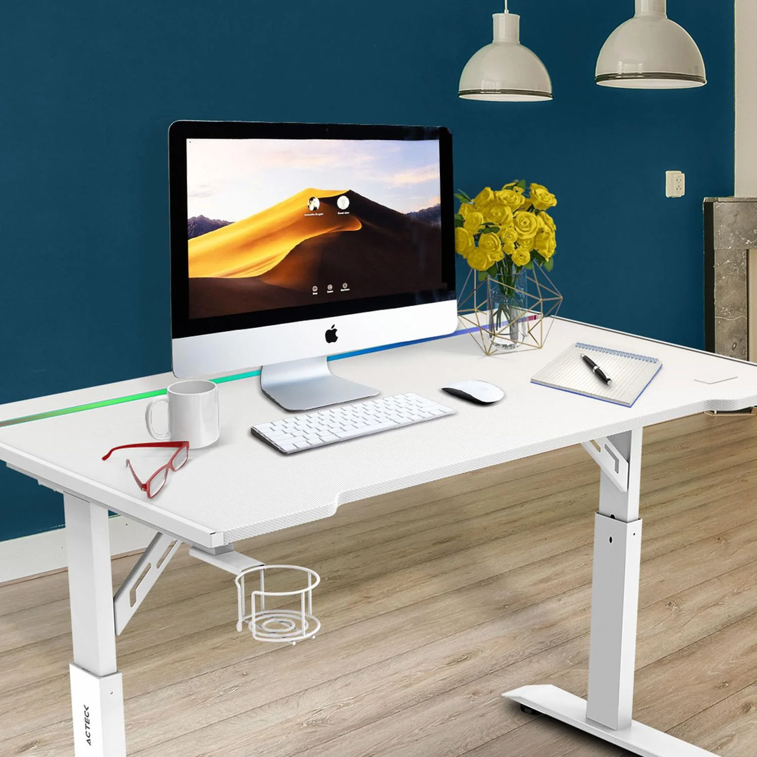 Escritorio ACTECK ERGO DESK PRO ED757 Ergonimico Hasta 100kg 3 Ajustes de altura Iluminación RGB + Porta Vaso Blanco AC-941440 - Image 5