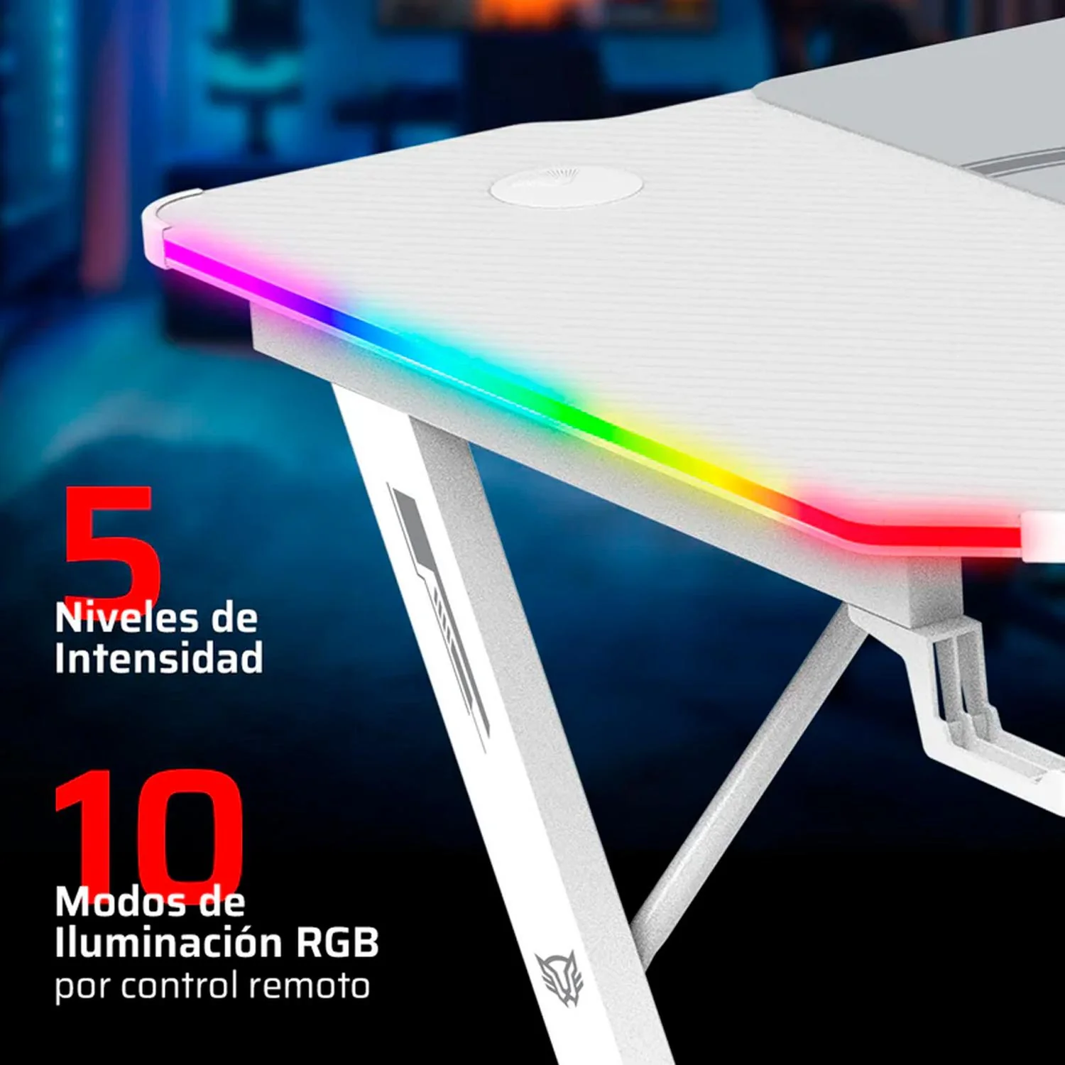 Escritorio Gamer BALAM RUSH OLYMPUS SPOT GLOW MRX6000 Ergonomico Estructura Z Hasta 100kg RGB Tapete XXL + Porta Vaso + Porta Diadema Blanco BR-941402 - Image 3