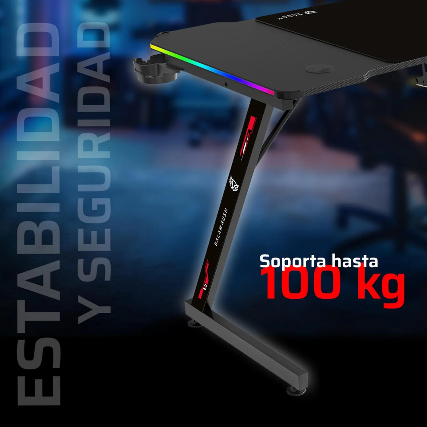 Escritorio Gamer BALAM RUSH OLYMPUS SPOT GLOW MRX6000 Ergonomico Hasta 100kg RGB Negro BR-941396 - Image 4