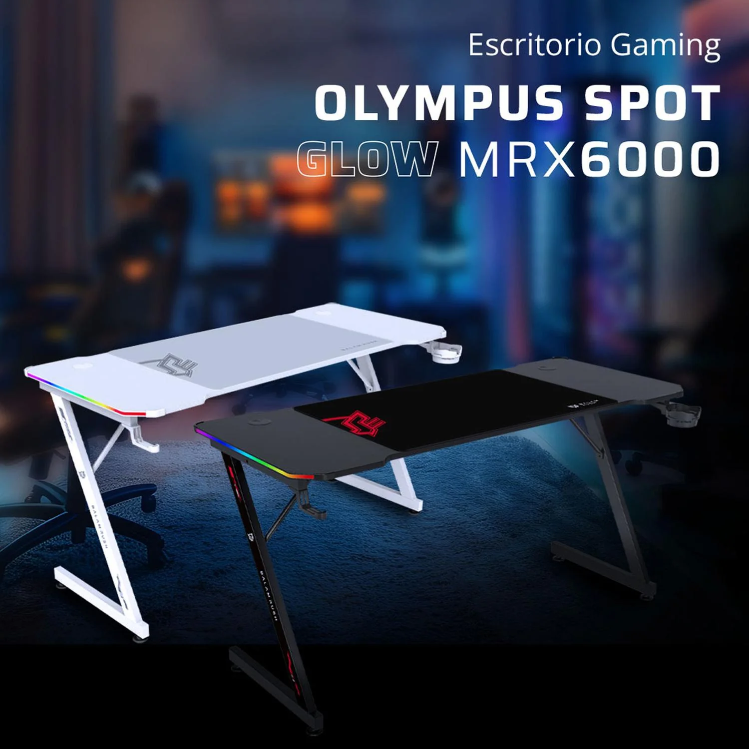 Escritorio Gamer BALAM RUSH OLYMPUS SPOT GLOW MRX6000 Ergonomico Hasta 100kg RGB Negro BR-941396 - Image 5