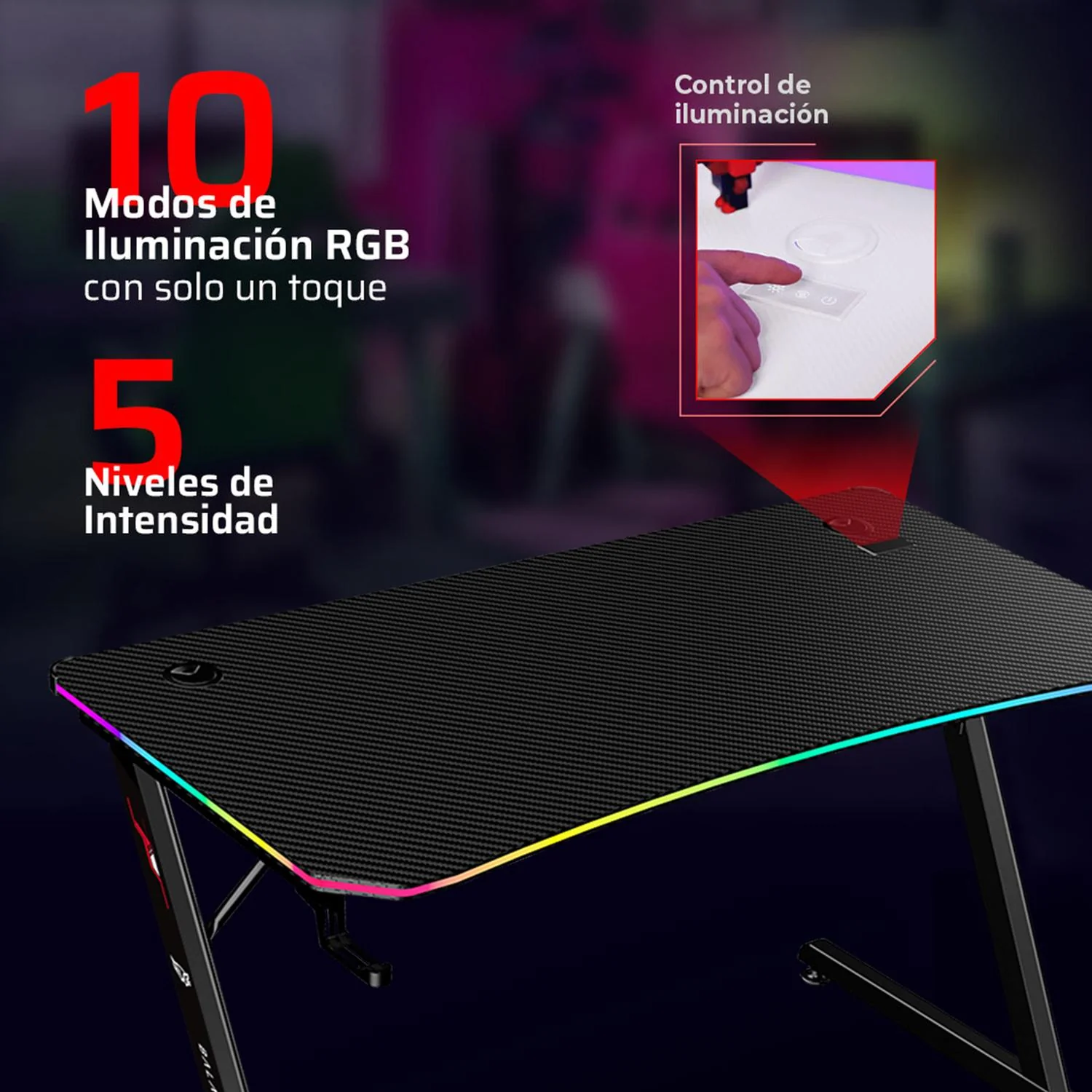 Escritorio Gamer BALAM RUSH OLYMPUS SPOT GLOW PRO MRX8000 Ergonomico Estructura Z Hasta 100kg RGB Porta Vaso + Porta Diadema Negro BR-941372 - Image 5