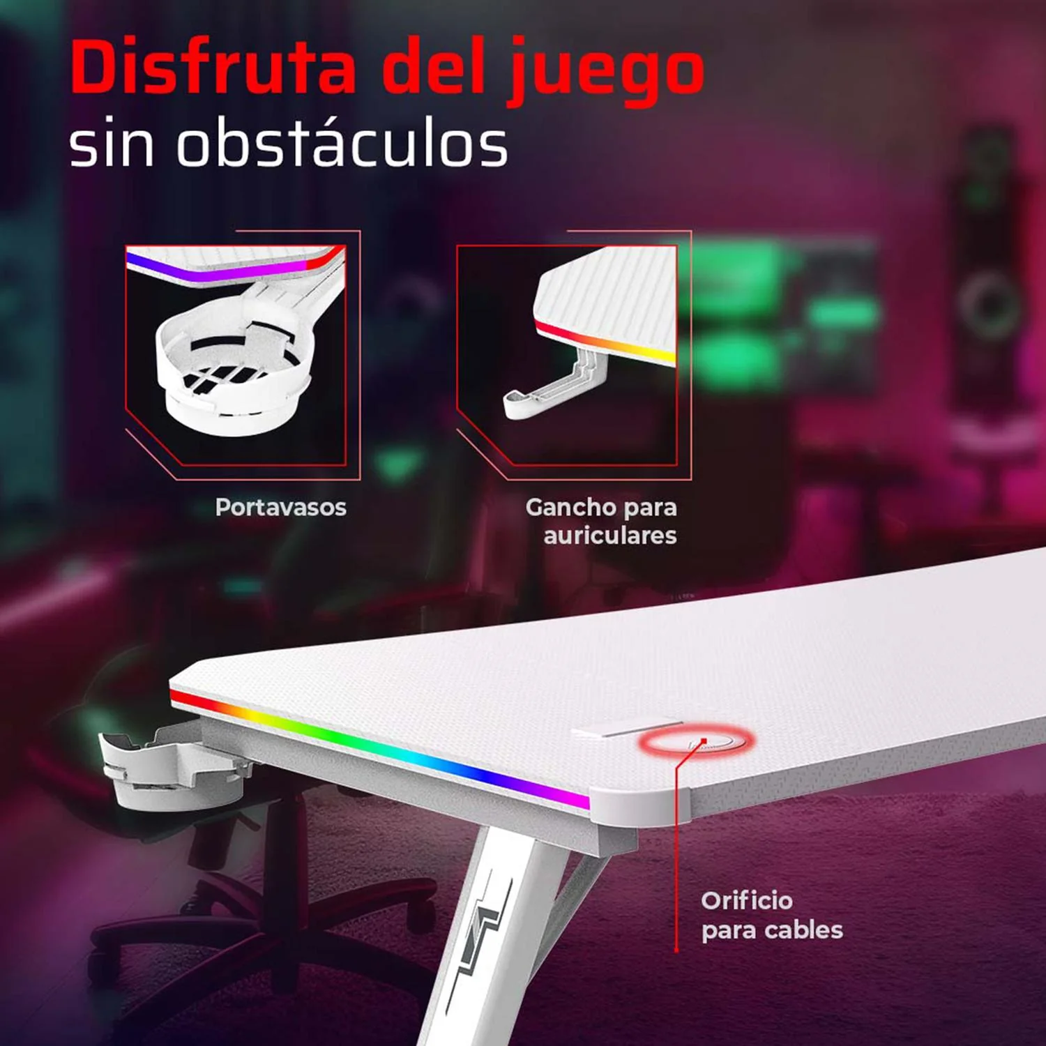 Escritorio Gamer BALAM RUSH OLYMPUS SPOT GLOW PRO MRX8000 Ergonomico Hasta 100kg RGB Blanco BR-941389 - Image 3