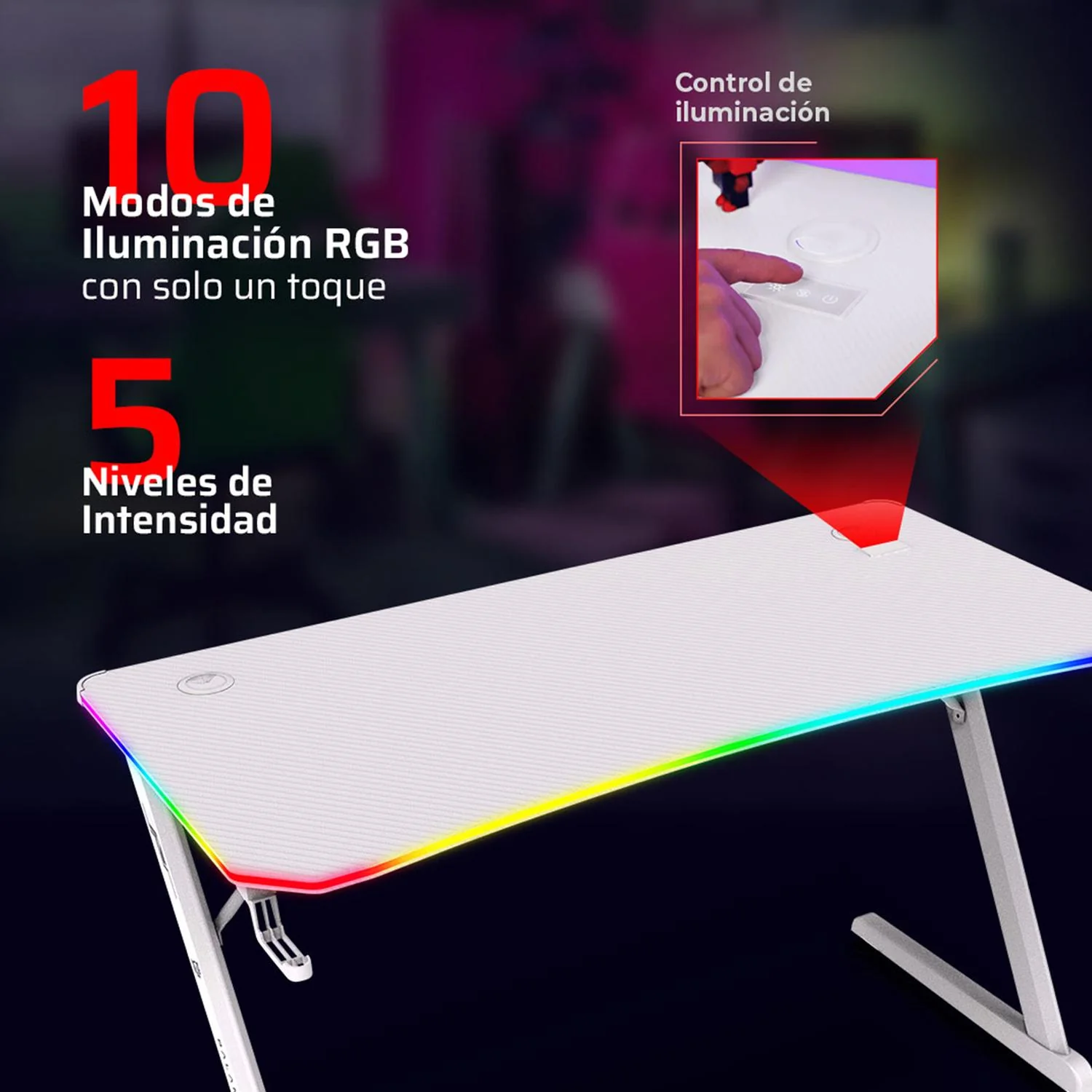 Escritorio Gamer BALAM RUSH OLYMPUS SPOT GLOW PRO MRX8000 Ergonomico Hasta 100kg RGB Blanco BR-941389 - Image 4