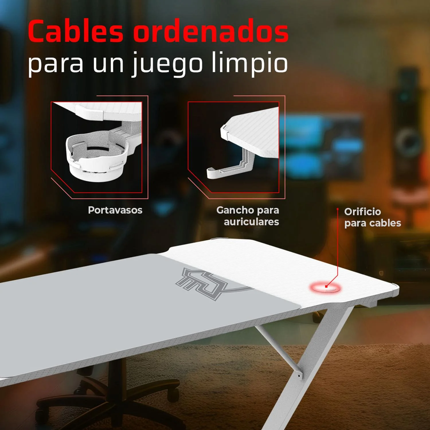 Escritorio Gamer BALAM RUSH OLYMPUS SPOT MRX4000 Ergonomico Hasta 100kg Blanco BR-941426 - Image 3