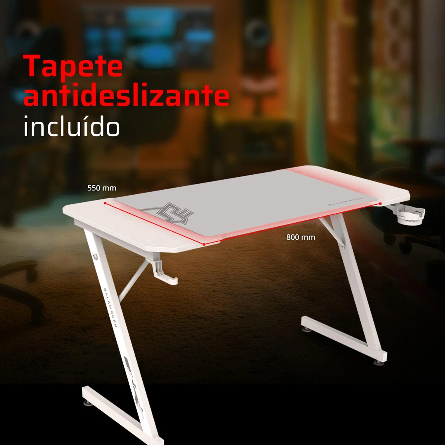Escritorio Gamer BALAM RUSH OLYMPUS SPOT MRX4000 Ergonomico Hasta 100kg Blanco BR-941426 - Image 4